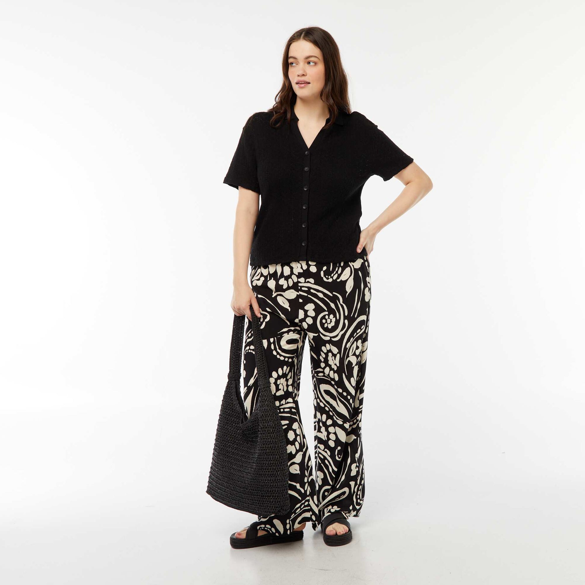 Tee-shirt style gilet en maille crochet NOIR