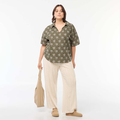 Pantalon large en maille ajourée BEIGE