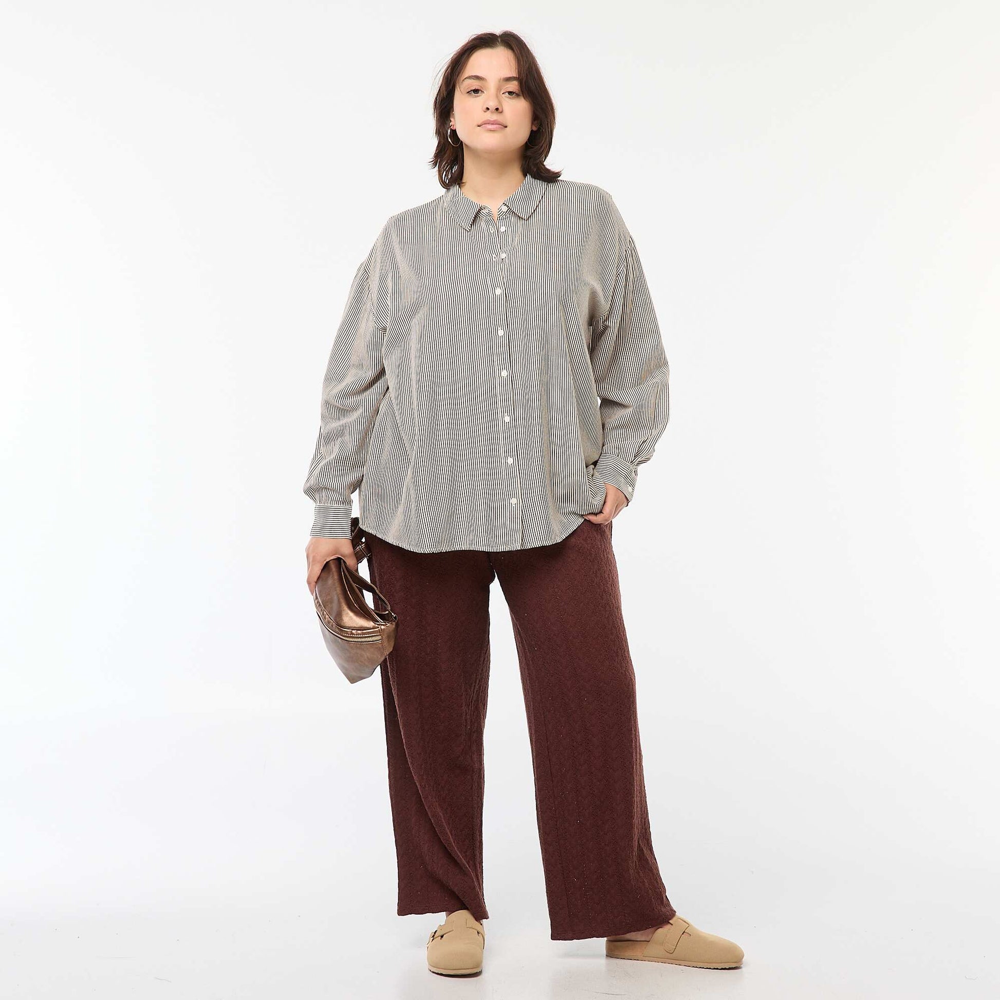 Pantalon large en maille ajourée MARRON