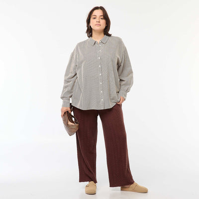 Pantalon large en maille ajourée MARRON
