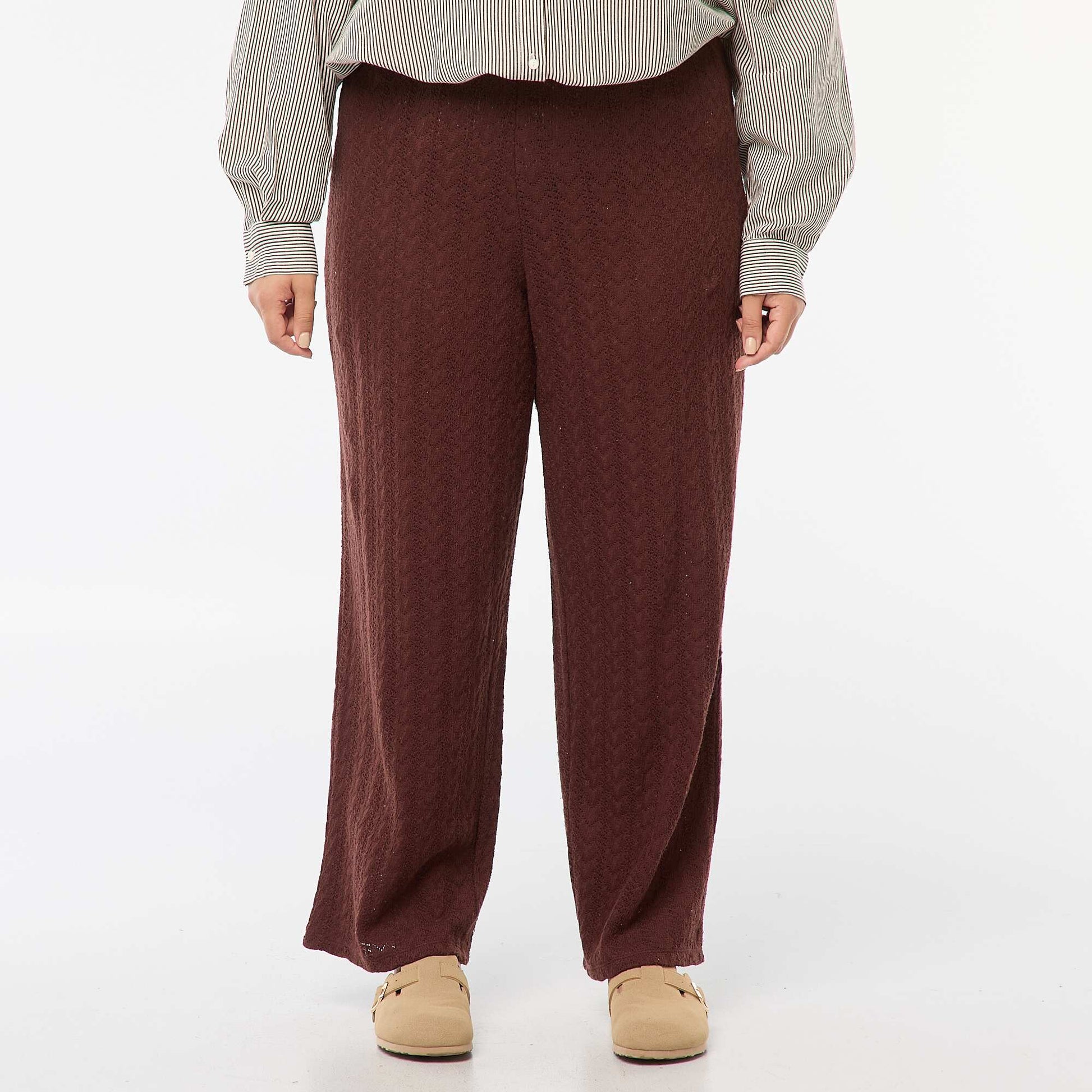 Pantalon large en maille ajourée MARRON