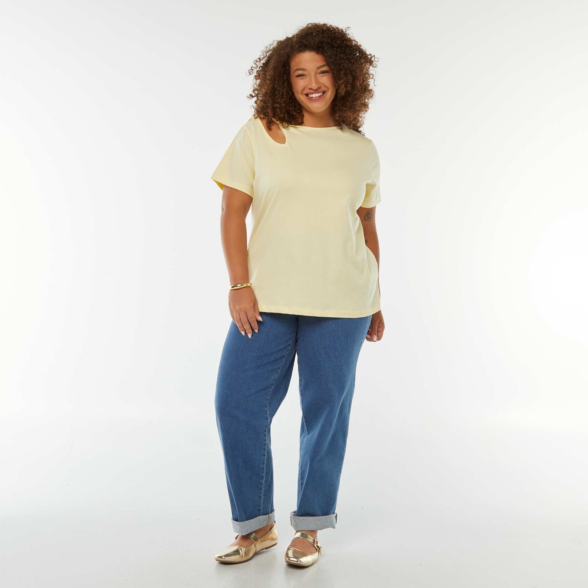 T-shirt uni avec fente ajourée avec effet twxité JAUNE