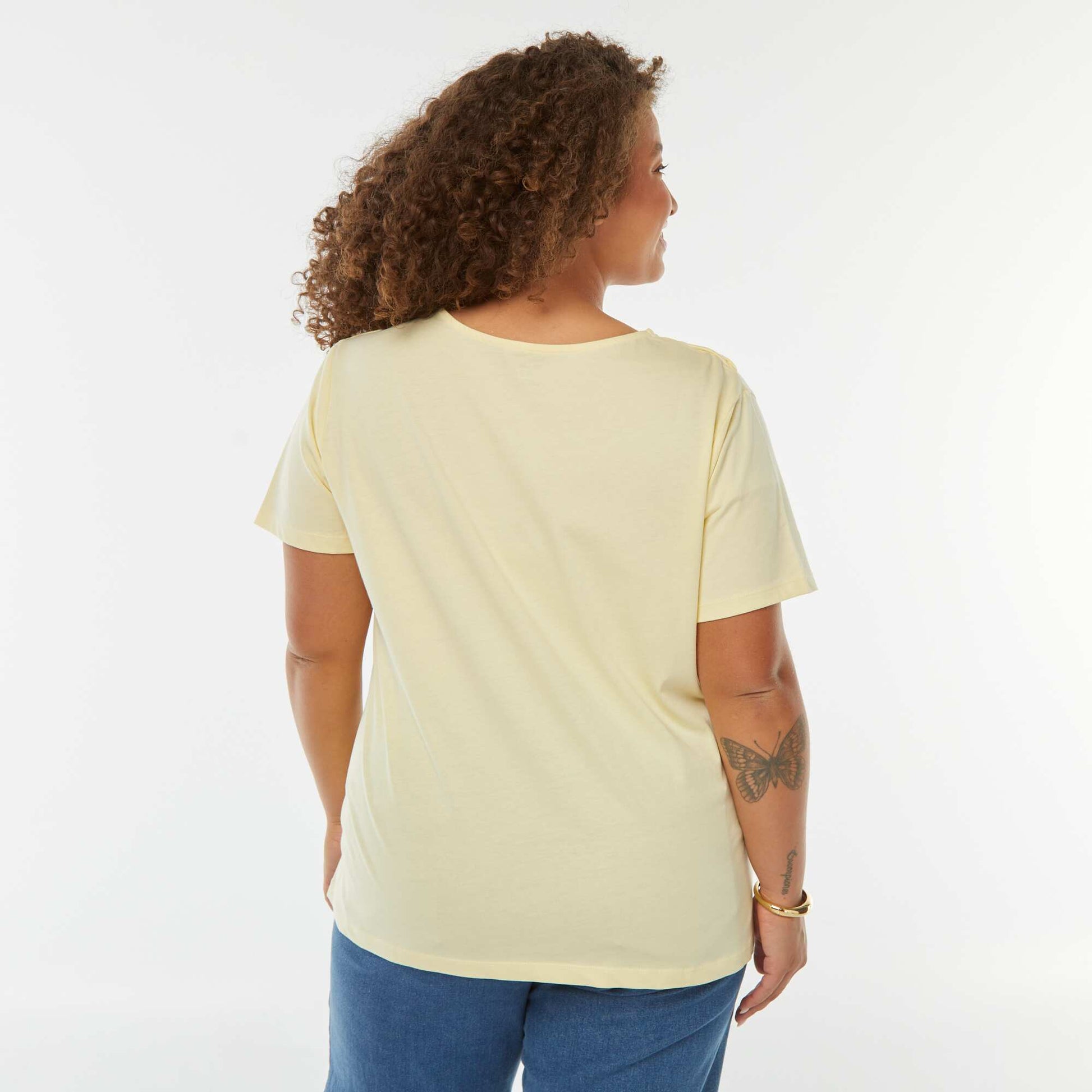 T-shirt uni avec fente ajourée avec effet twxité JAUNE