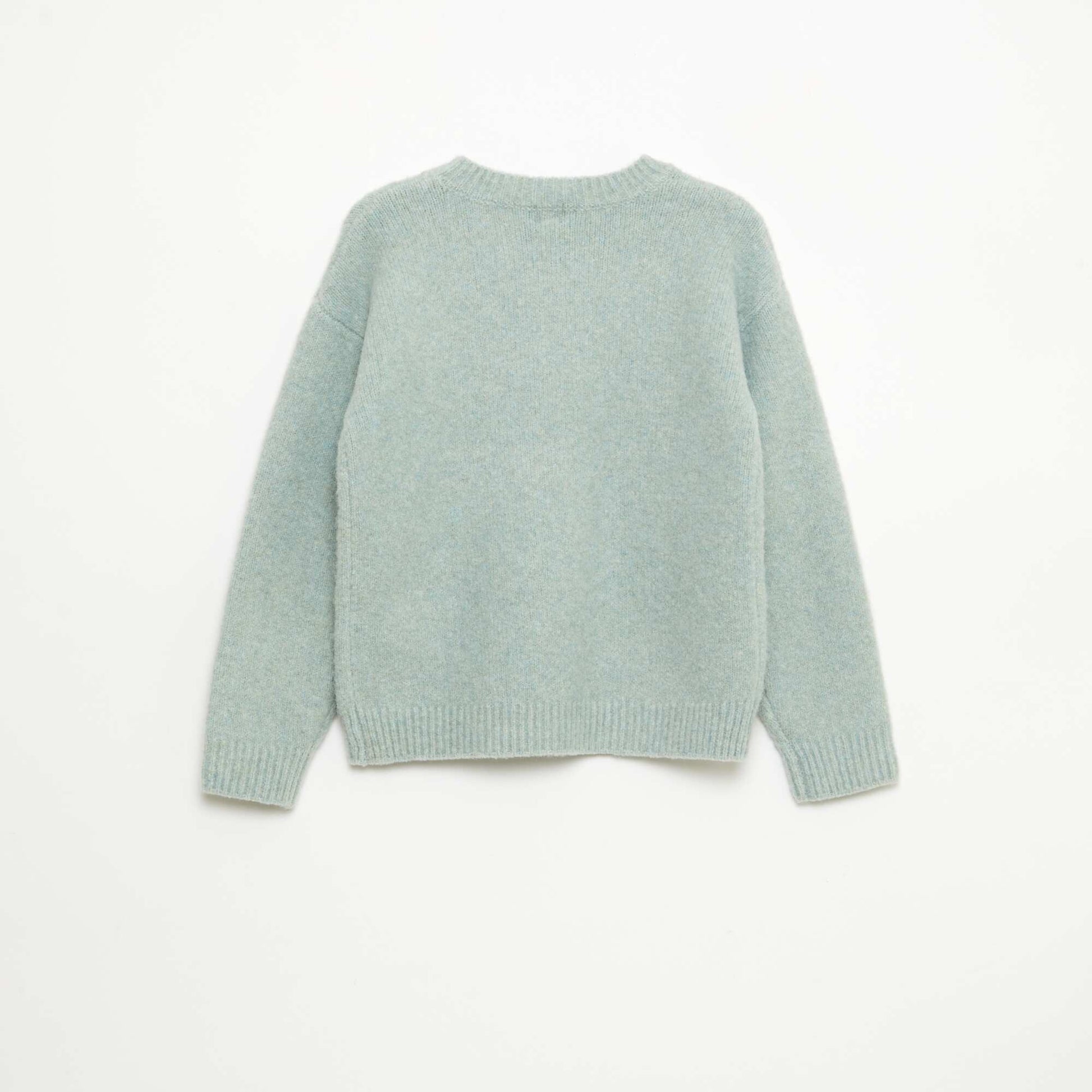 Pull col rond avec fleurs en crochet uni BLEU