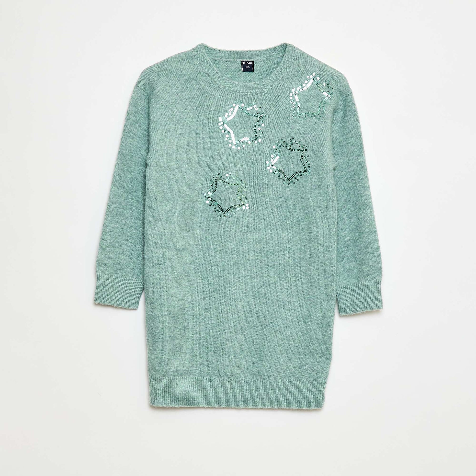 Robe tricot avec étoiles en sequins VERT