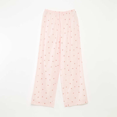 Pantalon léger rayé imprimé 'cerises' ROSE
