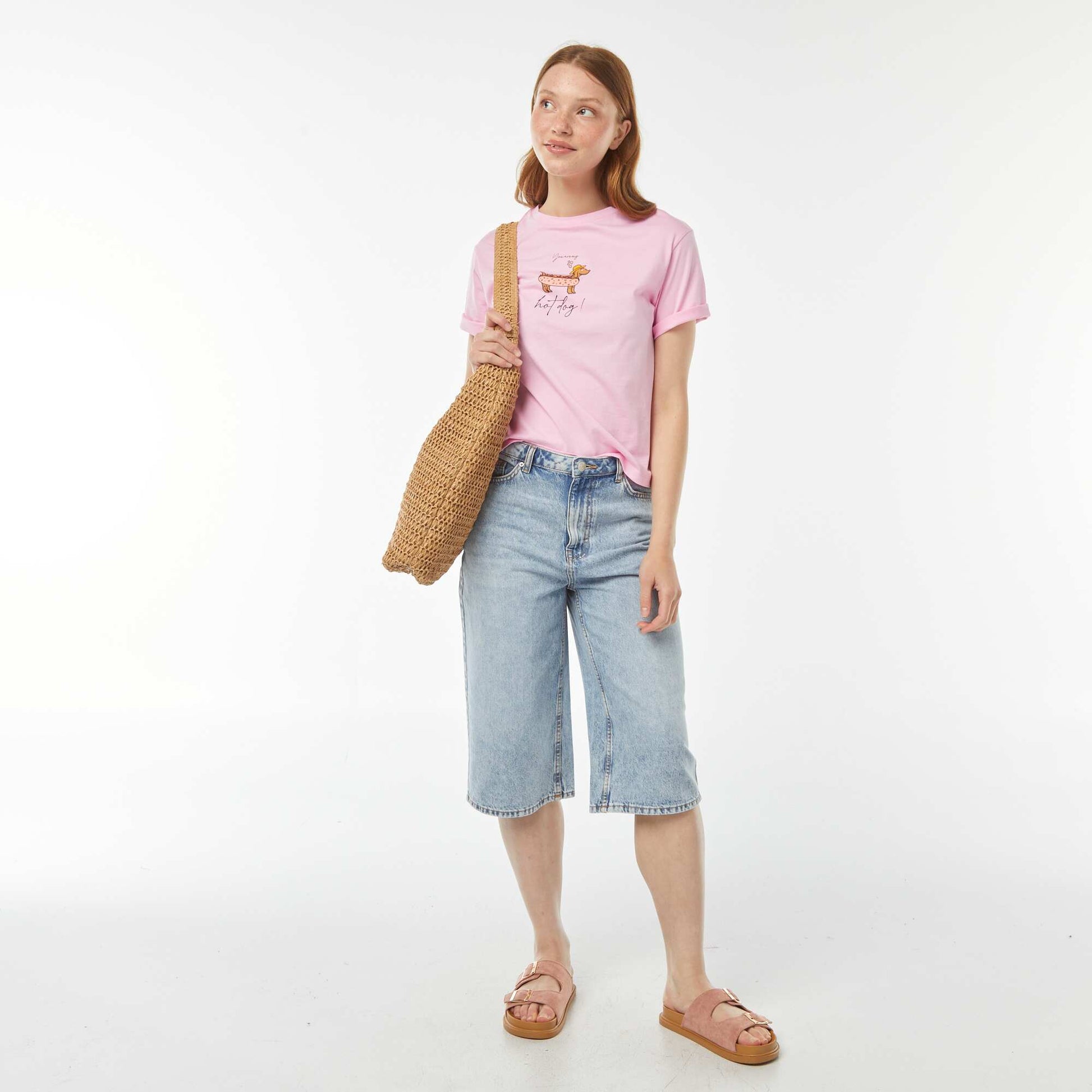 Tee-shirt oversize avec print devant ROSE