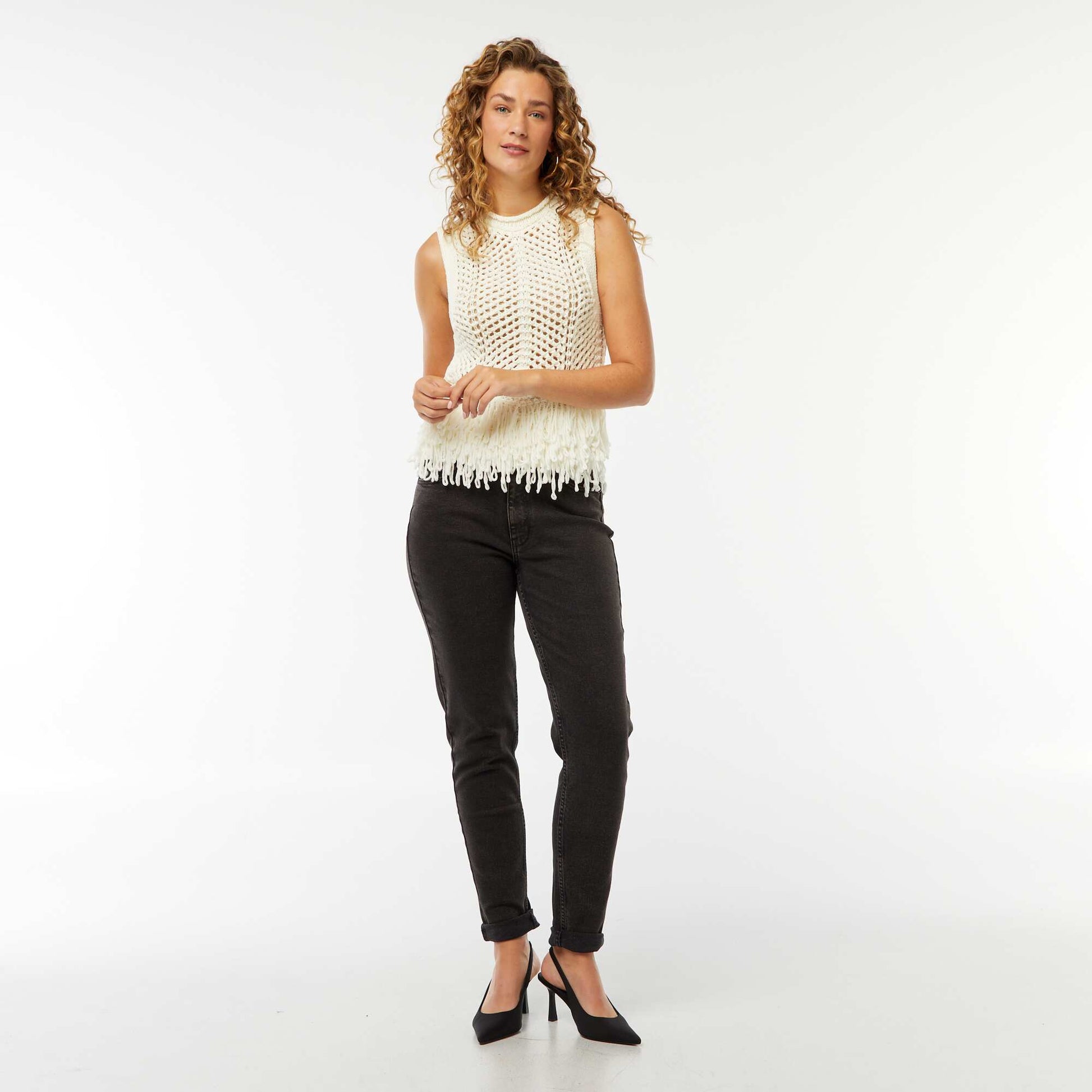 Pull sans manches à franges BEIGE