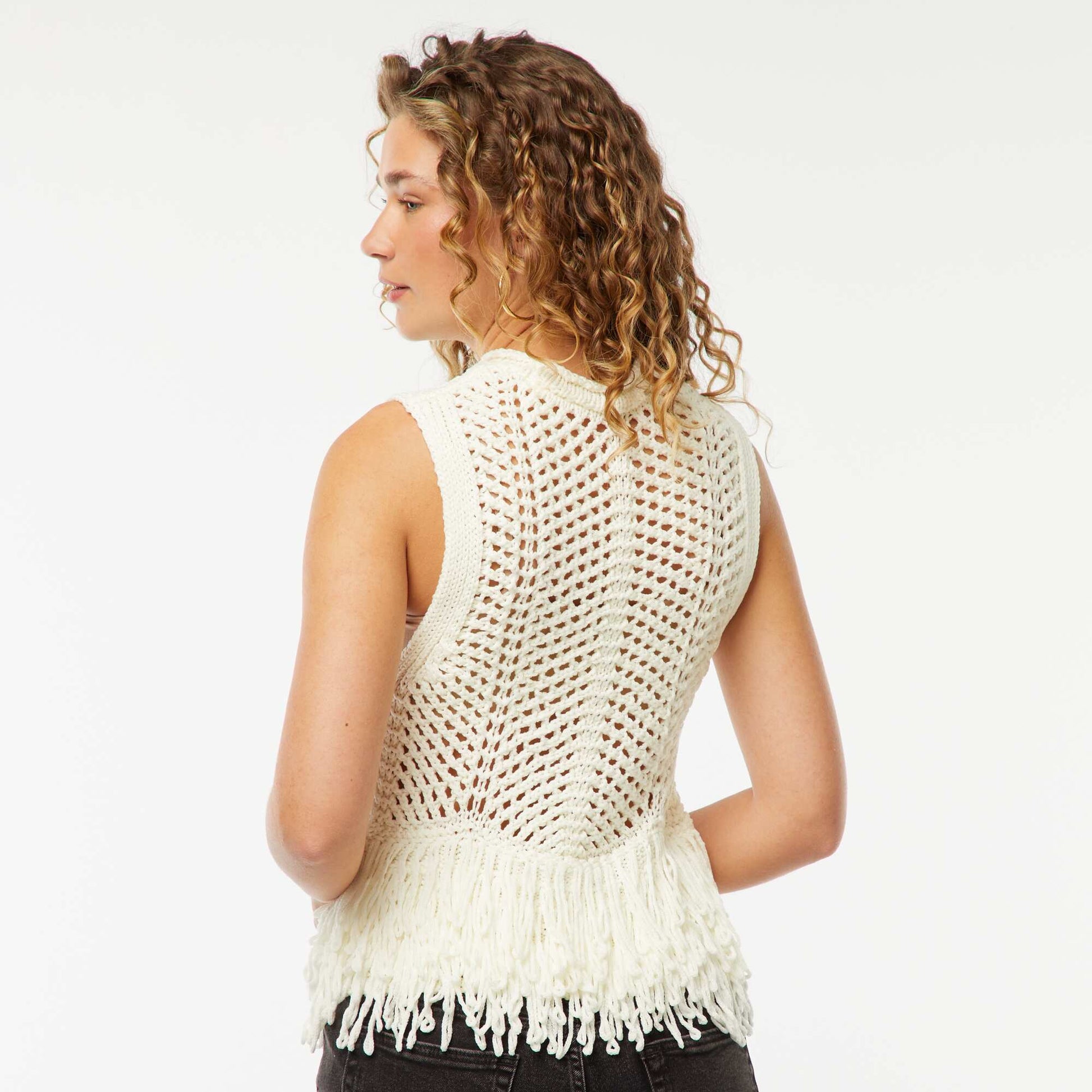 Pull sans manches à franges BEIGE