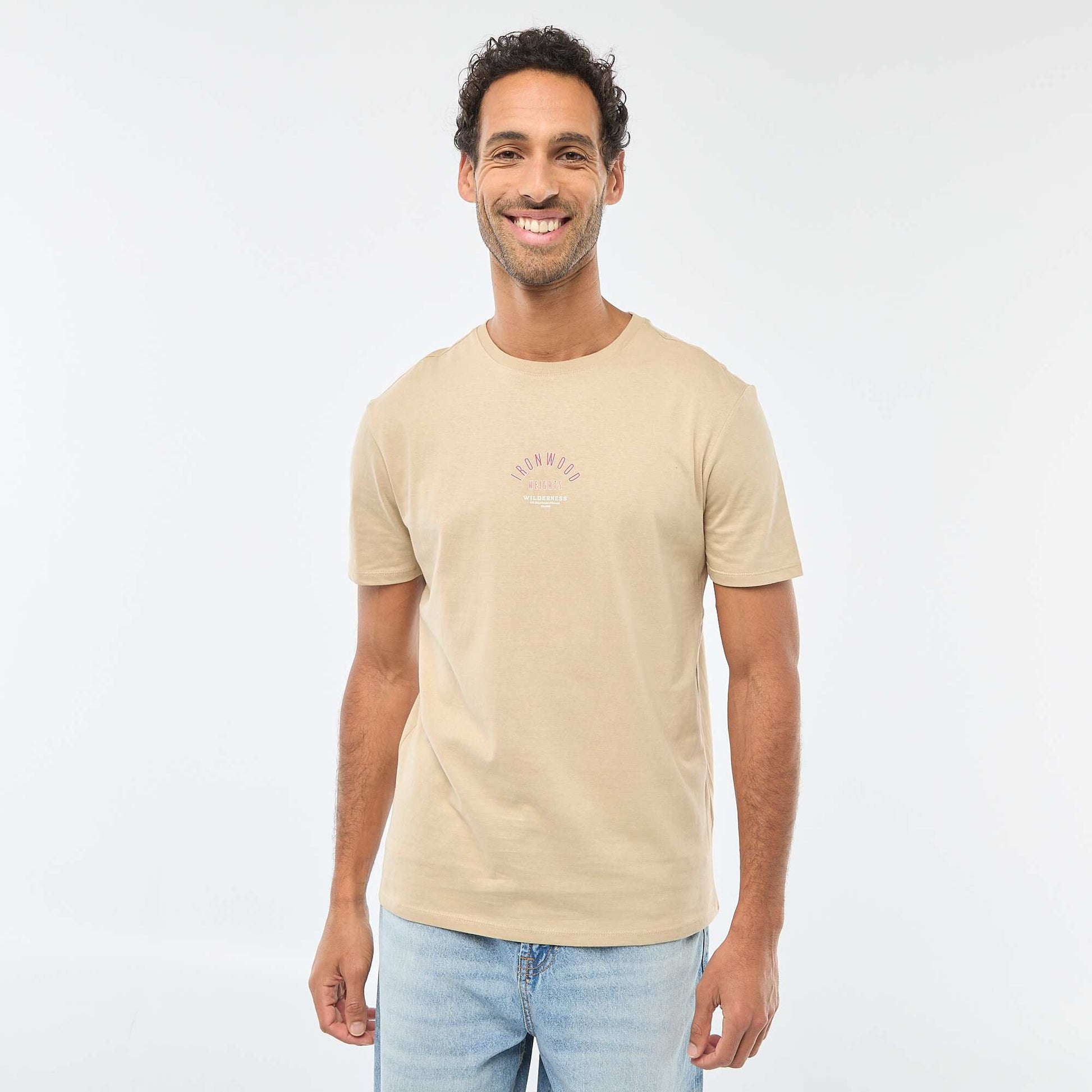 T-shirt à col rond et manches courtes imprimé BEIGE