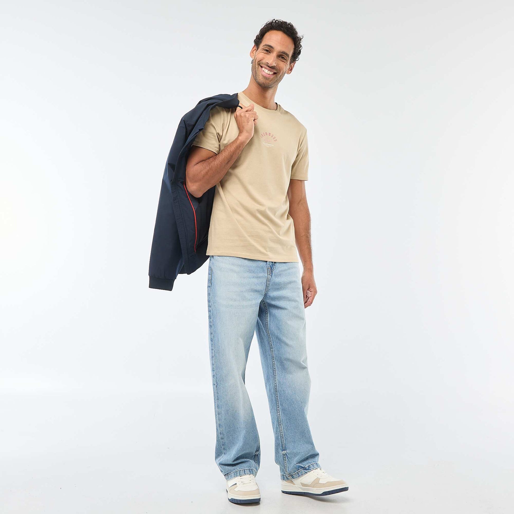 T-shirt à col rond et manches courtes imprimé BEIGE
