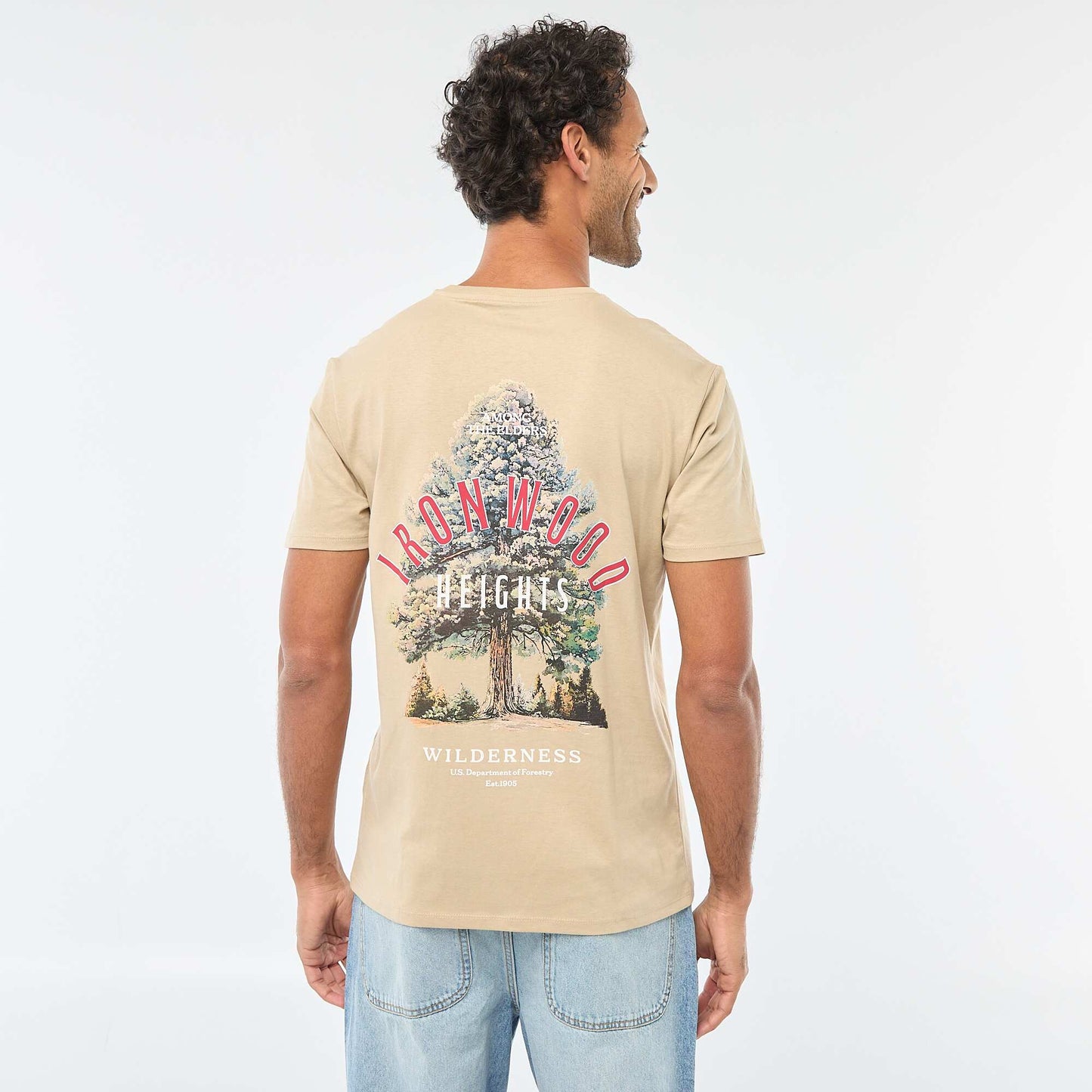 T-shirt à col rond et manches courtes imprimé BEIGE