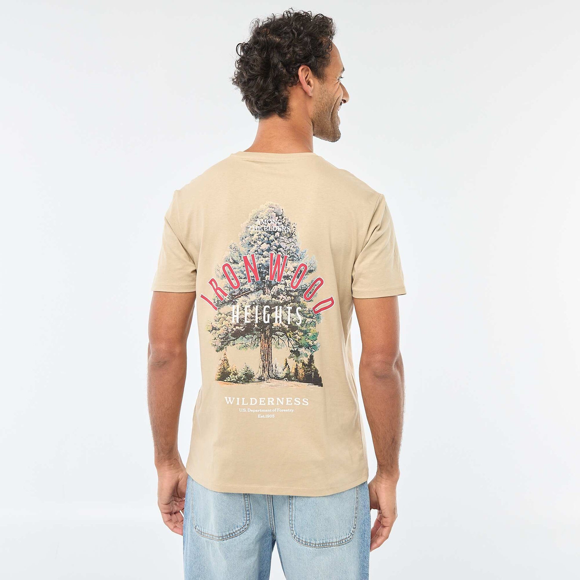 T-shirt à col rond et manches courtes imprimé BEIGE