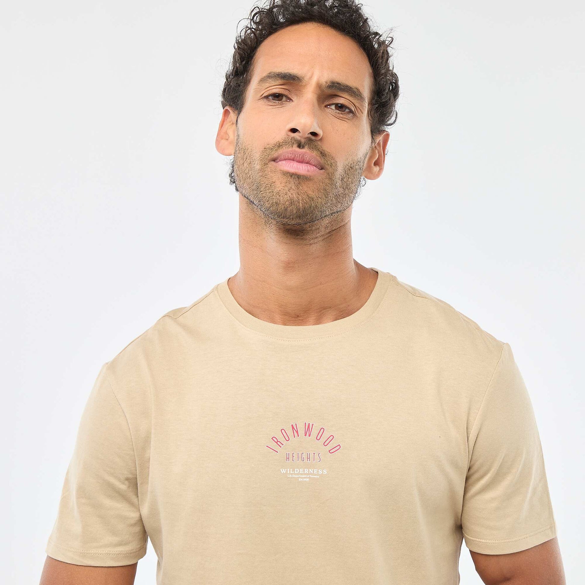 T-shirt à col rond et manches courtes imprimé BEIGE