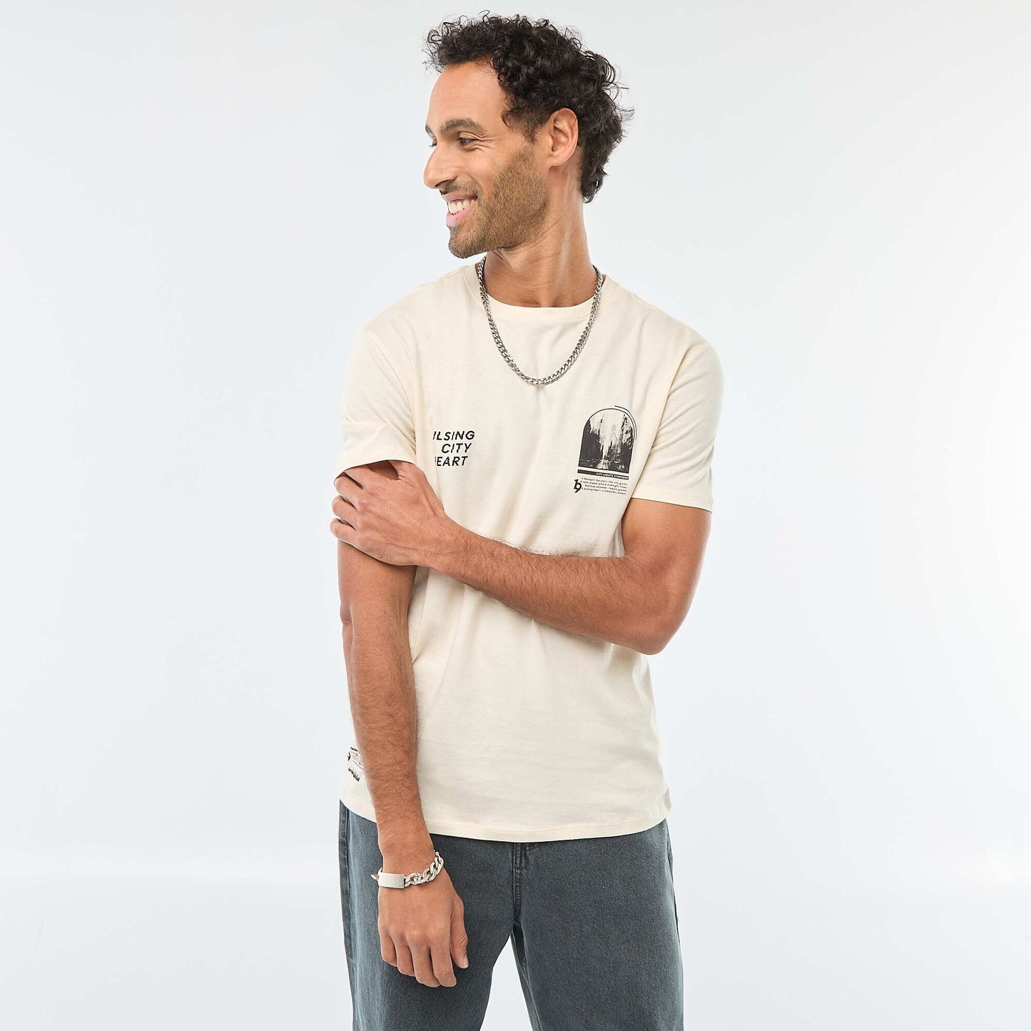 T-shirt à col rond et manches courtes imprimé BLANC