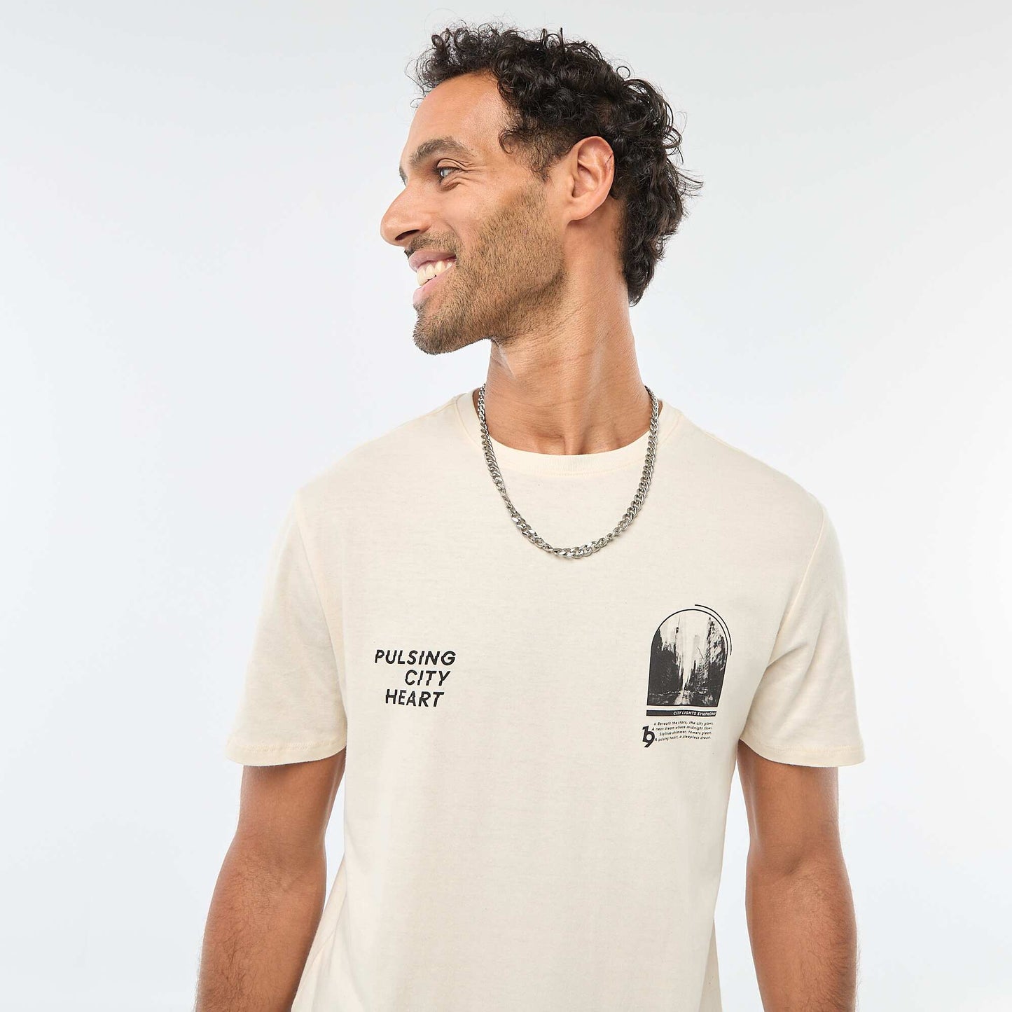 T-shirt à col rond et manches courtes imprimé BLANC