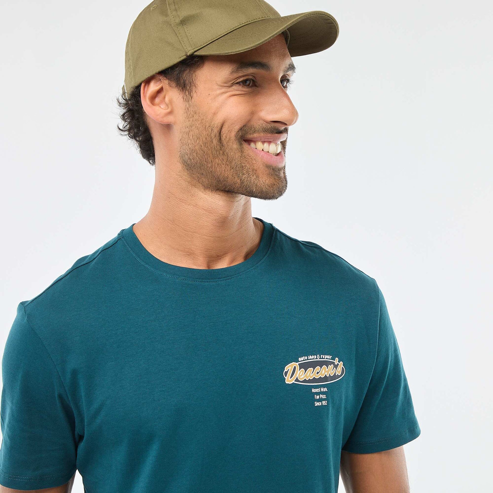 T-shirt à col rond et manches courtes imprimé BLEU