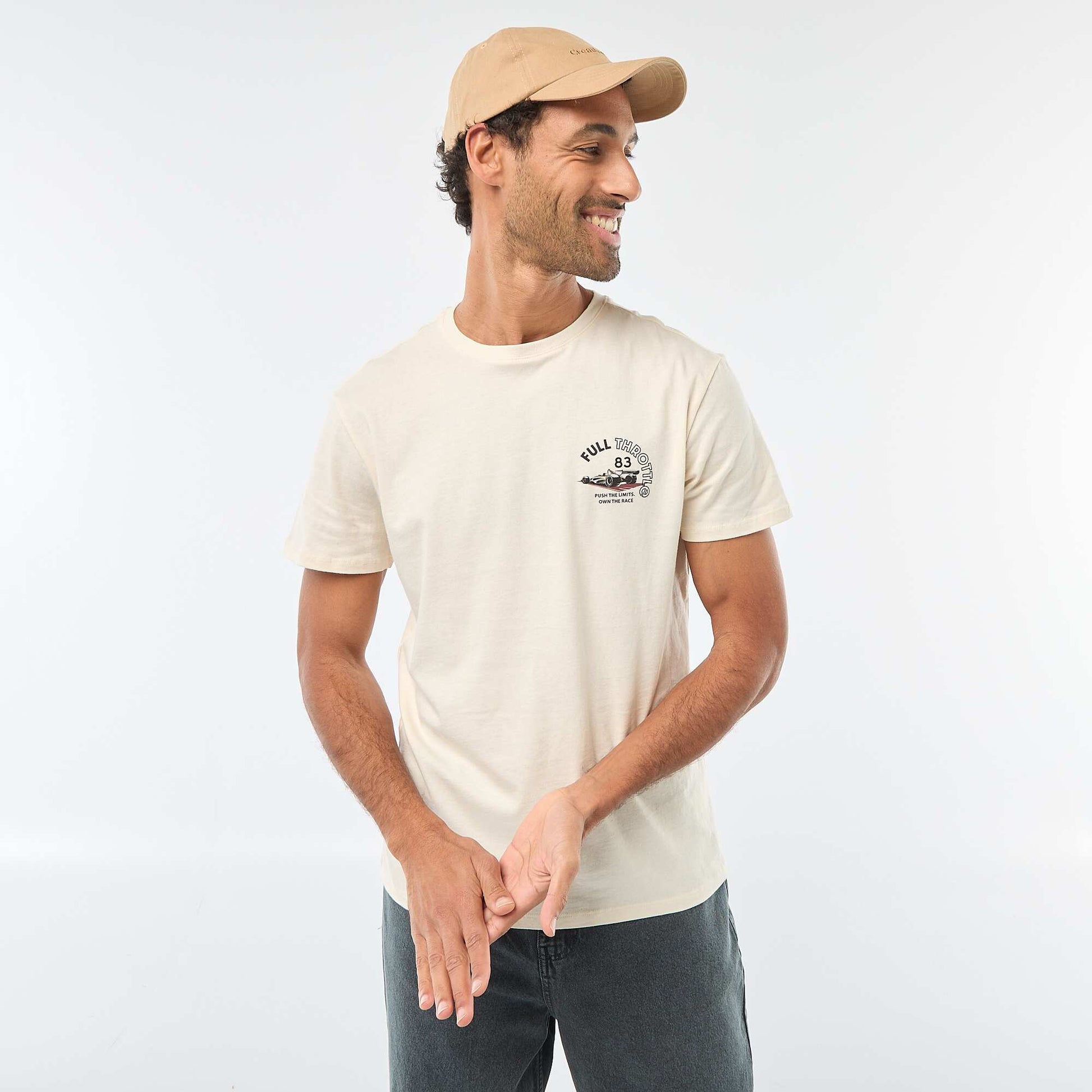 T-shirt à col rond et manches courtes imprimé BLANC