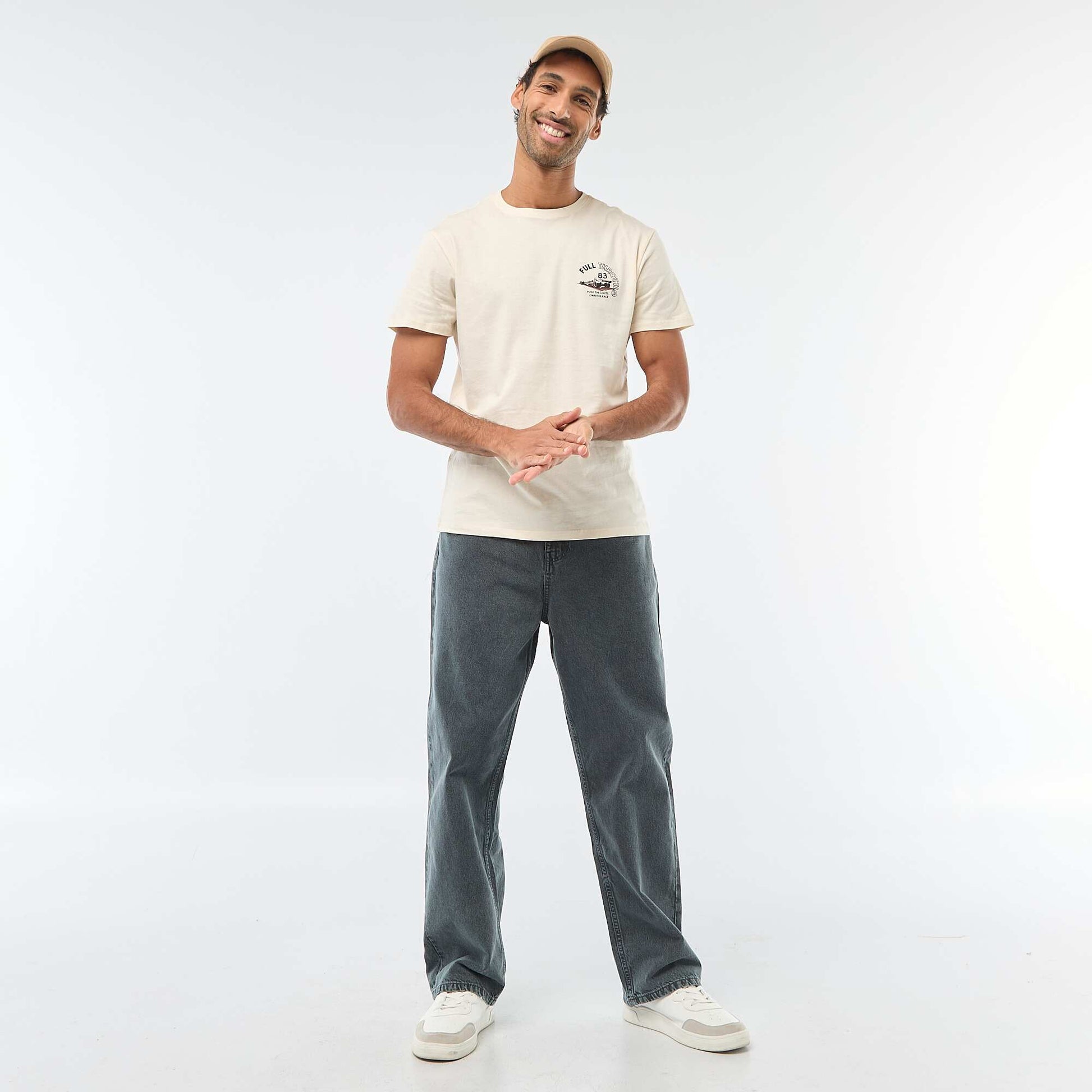 T-shirt à col rond et manches courtes imprimé BLANC