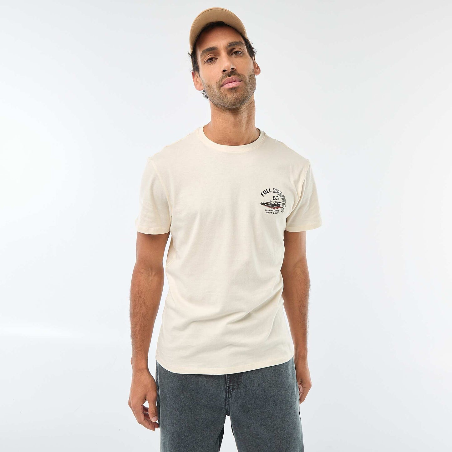 T-shirt à col rond et manches courtes imprimé BLANC