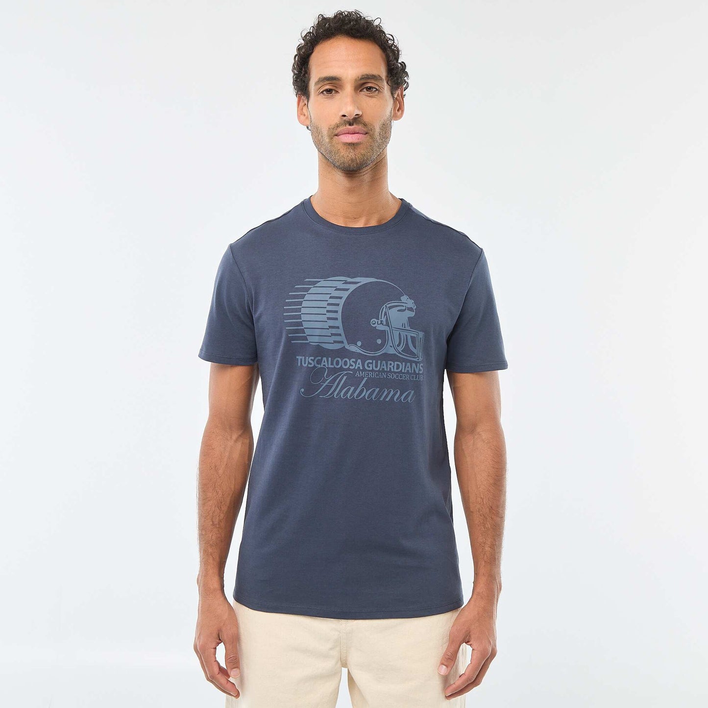 T-shirt à col rond et manches courtes imprimé BLEU