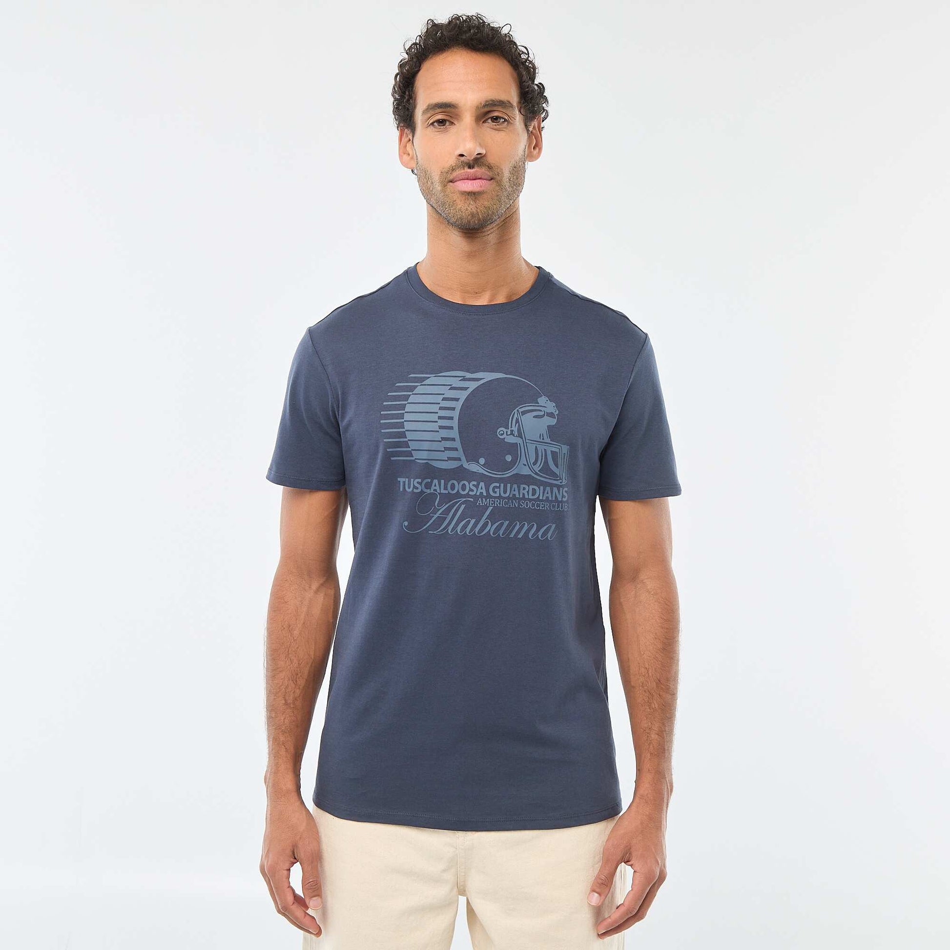T-shirt à col rond et manches courtes imprimé BLEU