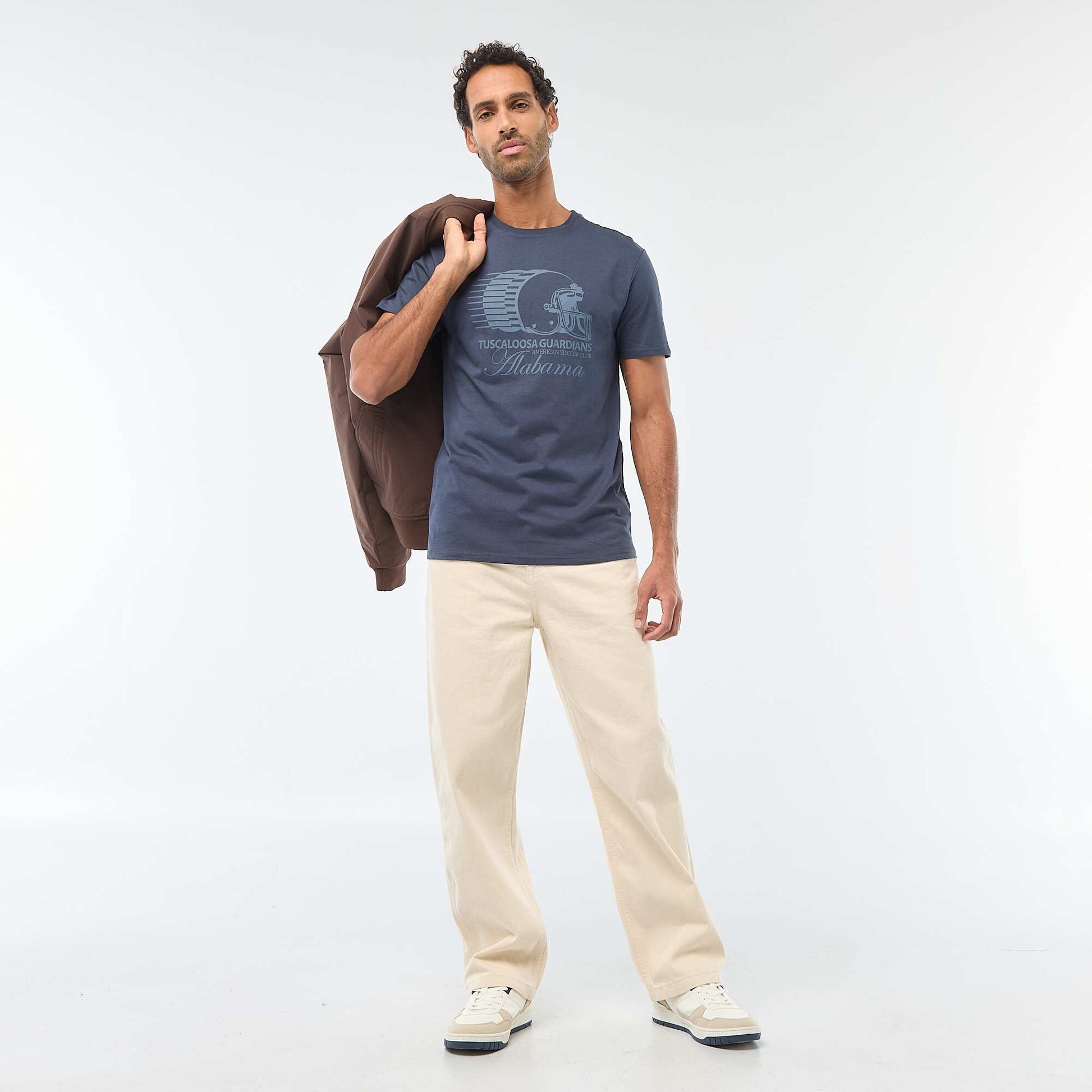 T-shirt à col rond et manches courtes imprimé BLEU