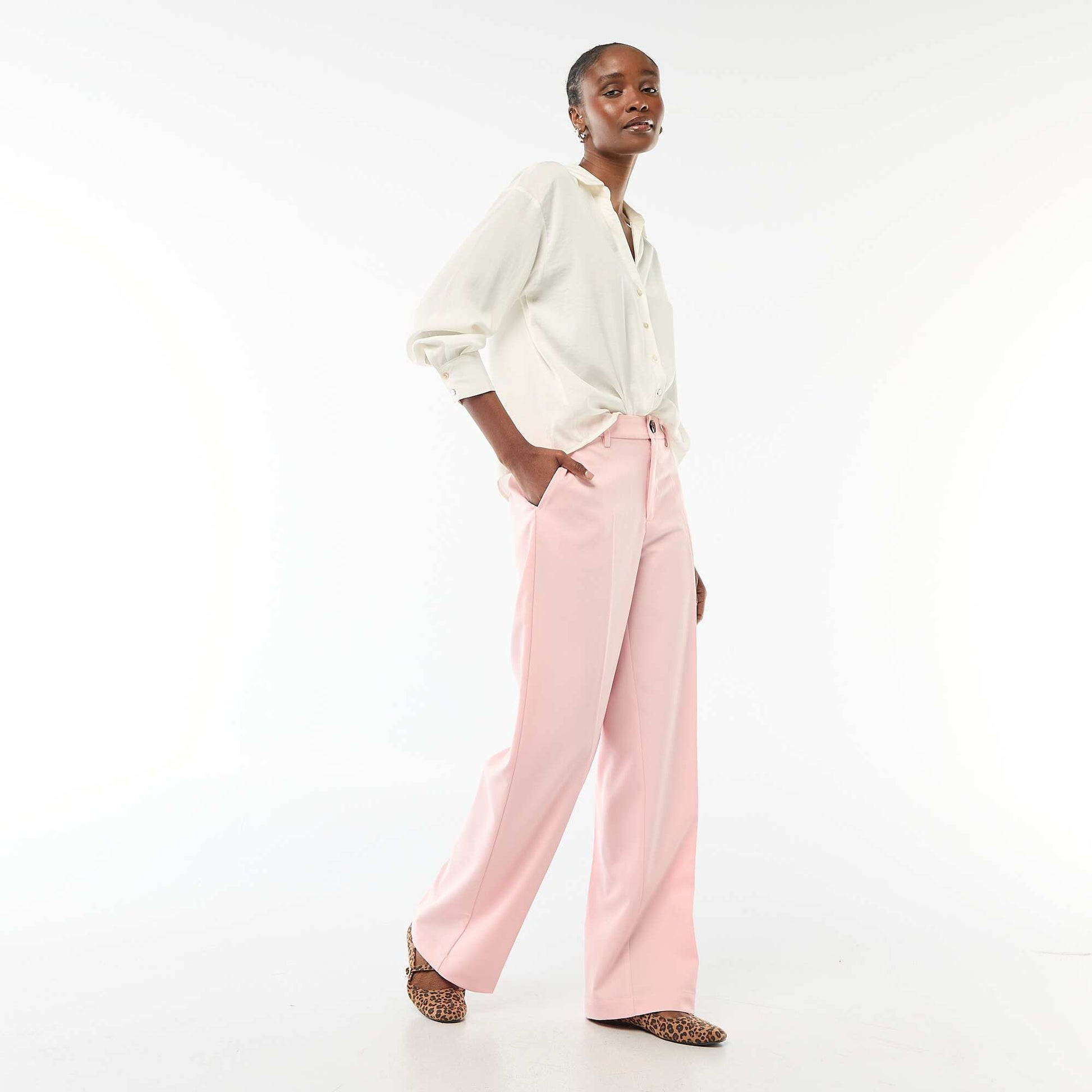 Chemisier manches longues en satin uni BLANC