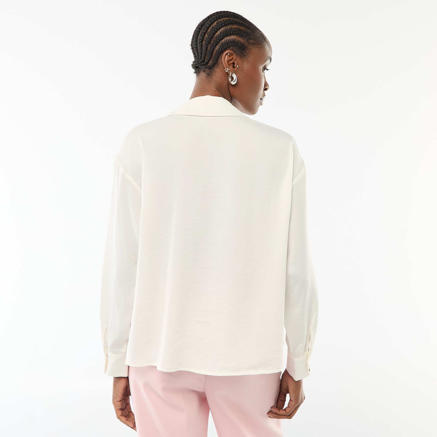 Chemisier manches longues en satin uni BLANC