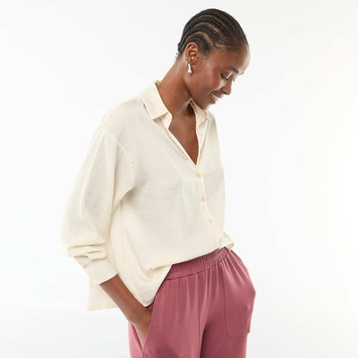 Chemisier manches longues en satin uni BEIGE