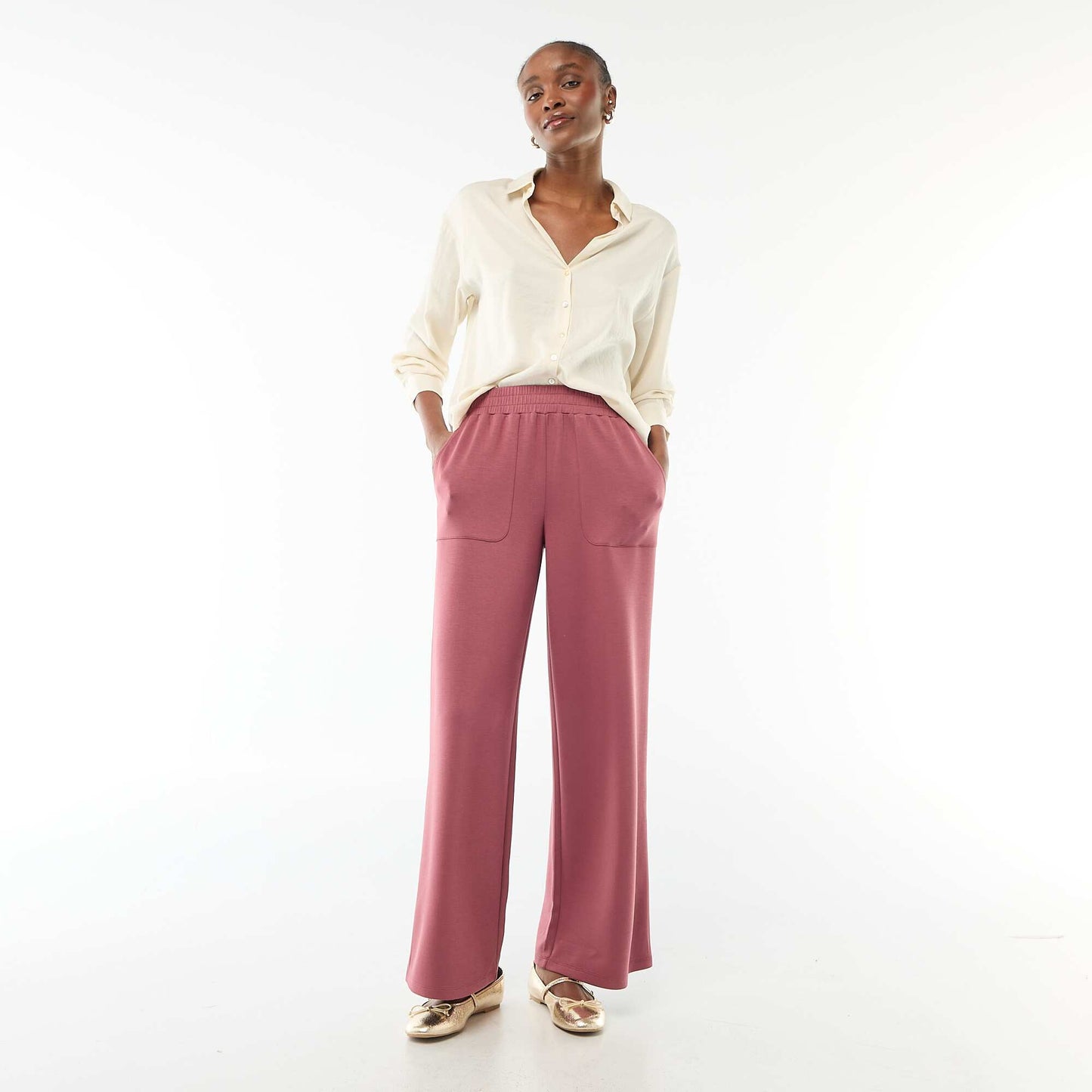 Chemisier manches longues en satin uni BEIGE