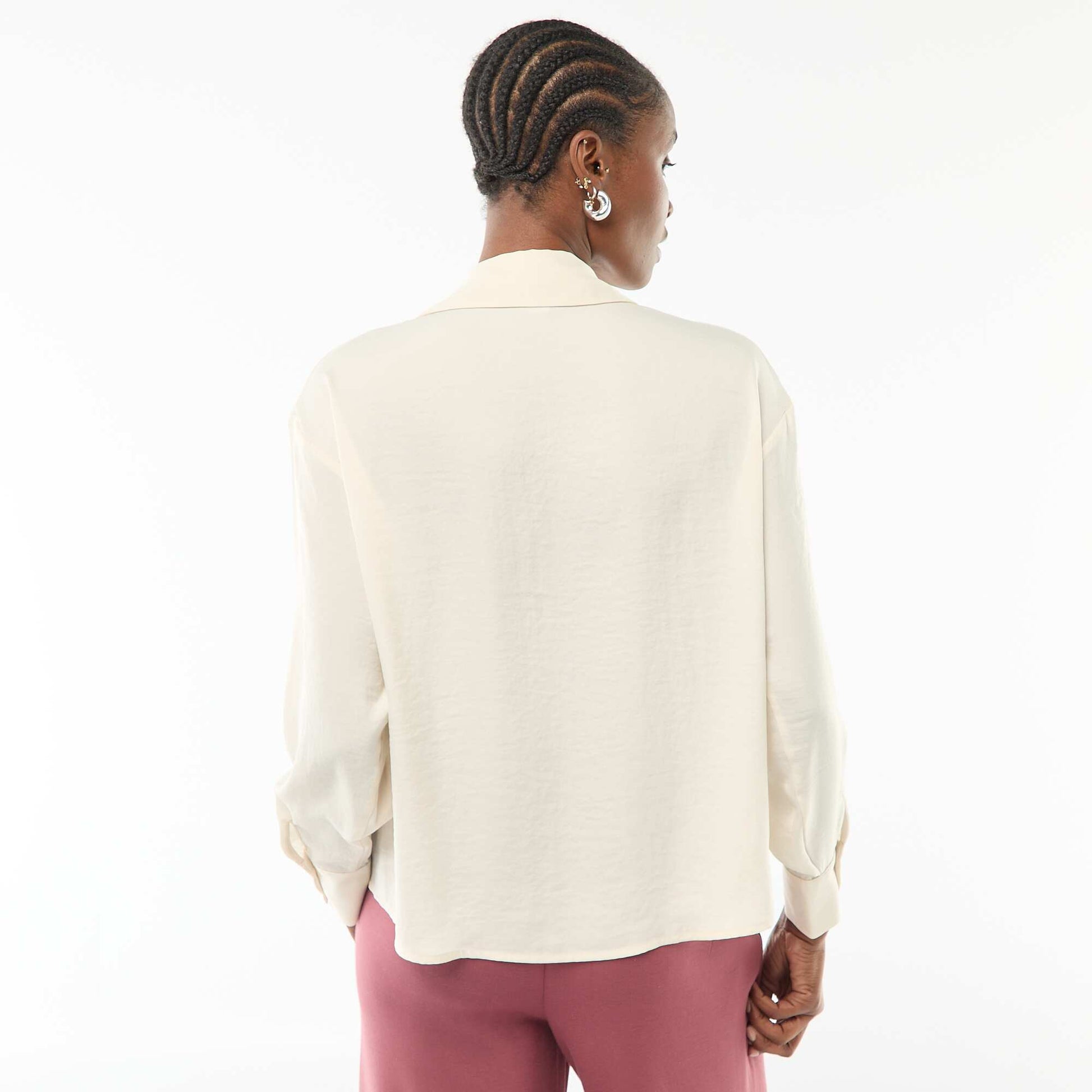Chemisier manches longues en satin uni BEIGE