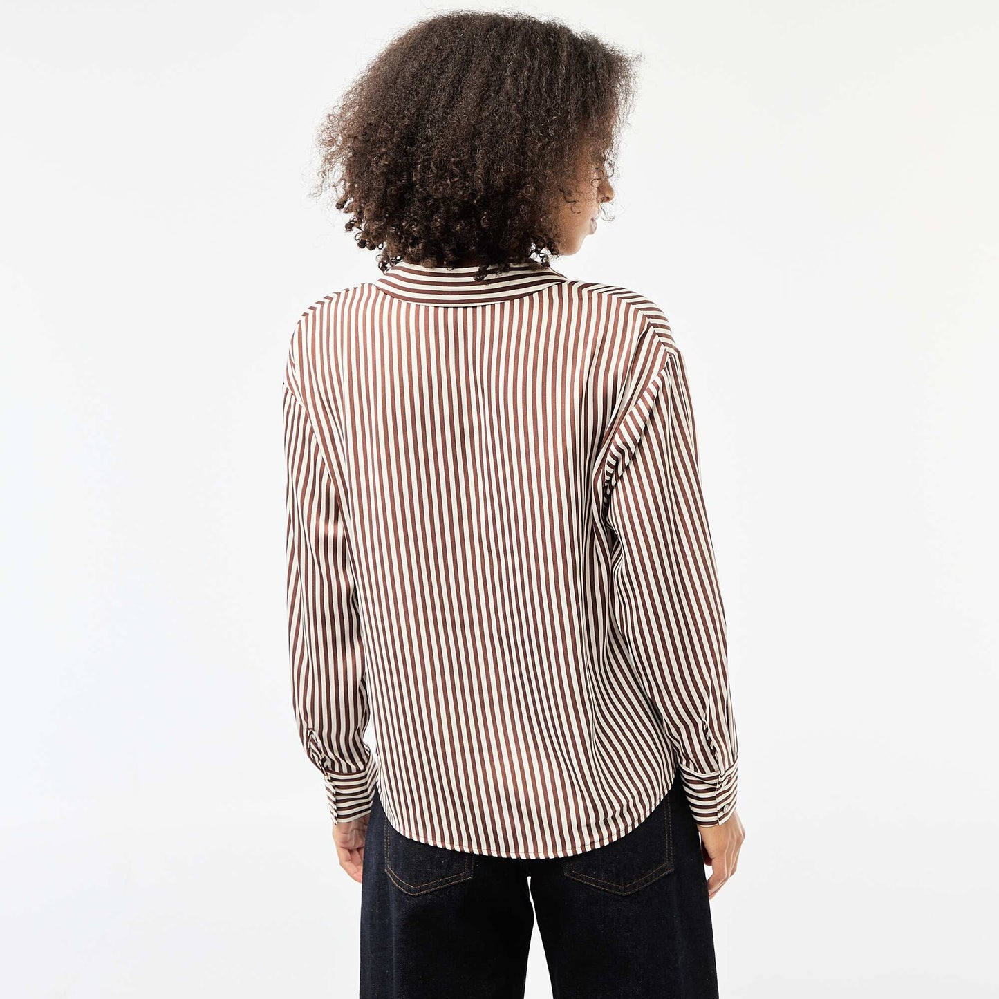 Chemisier manches longues en satin uni MARRON