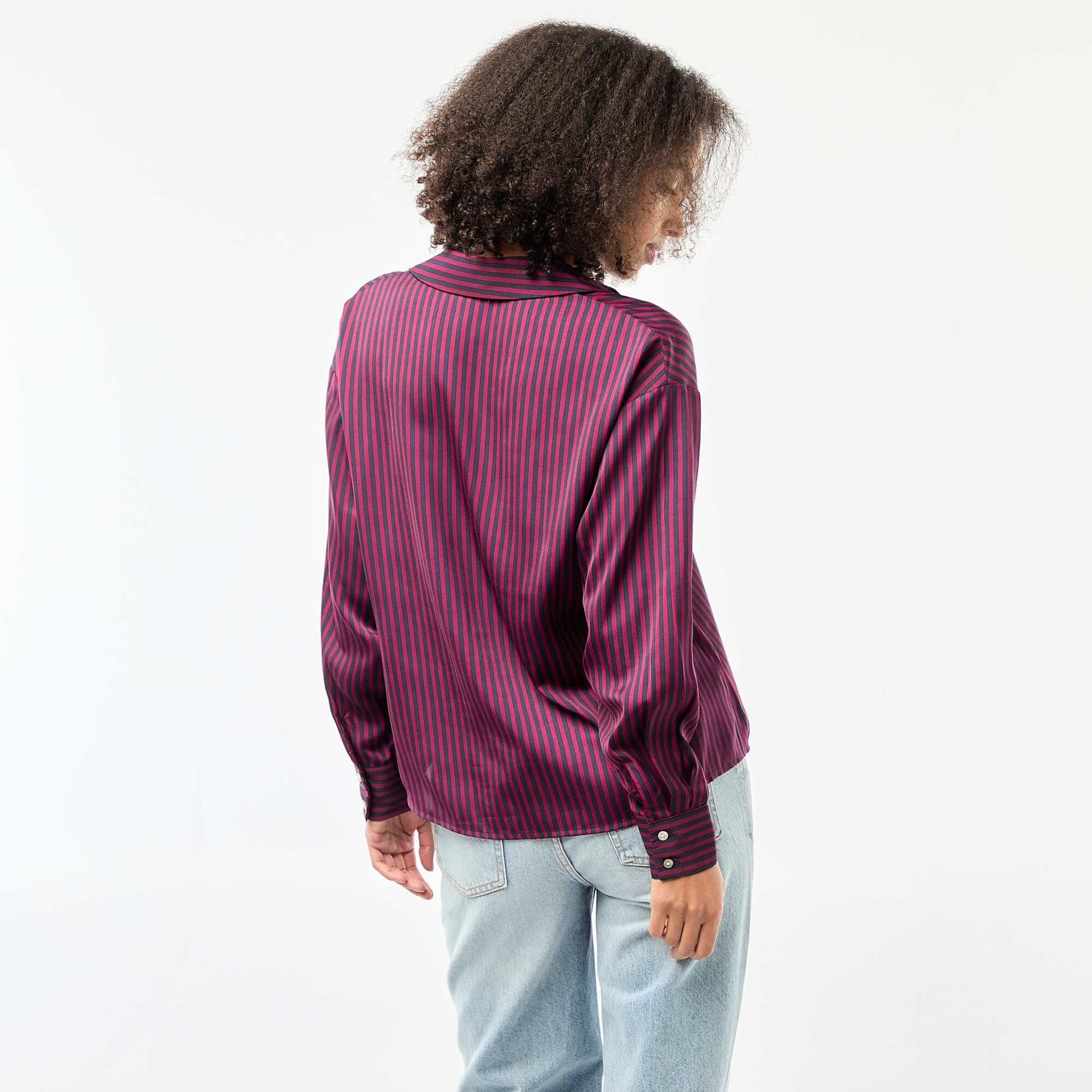 Chemisier manches longues en satin uni BLEU