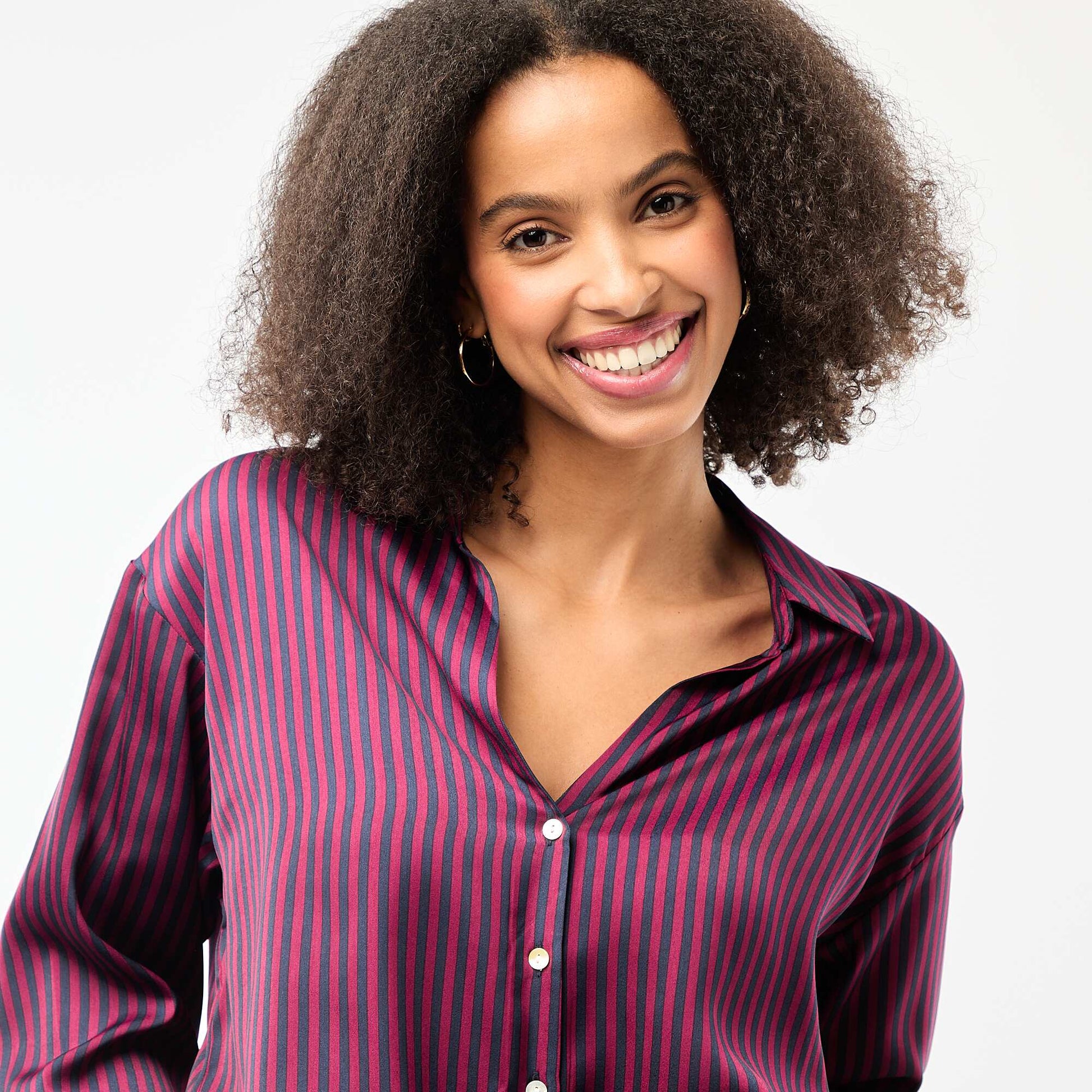 Chemisier manches longues en satin uni BLEU