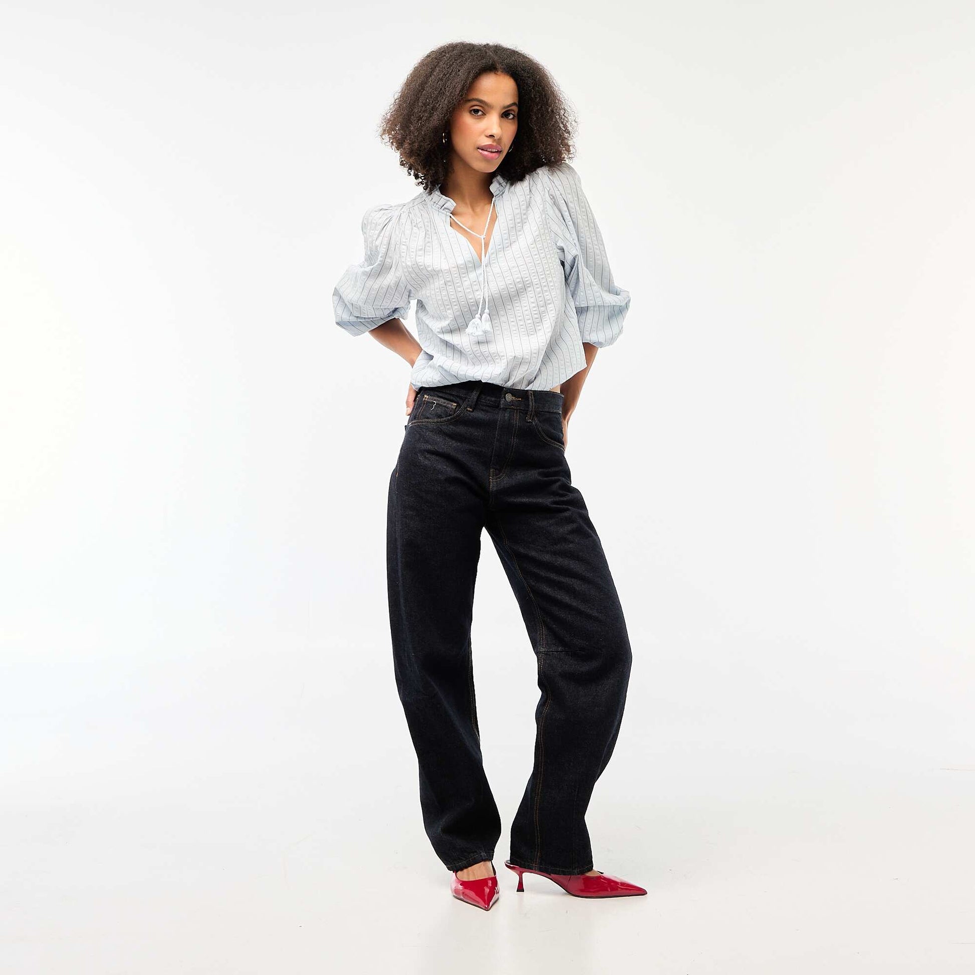 Blouse manches longues à carreaux BLEU