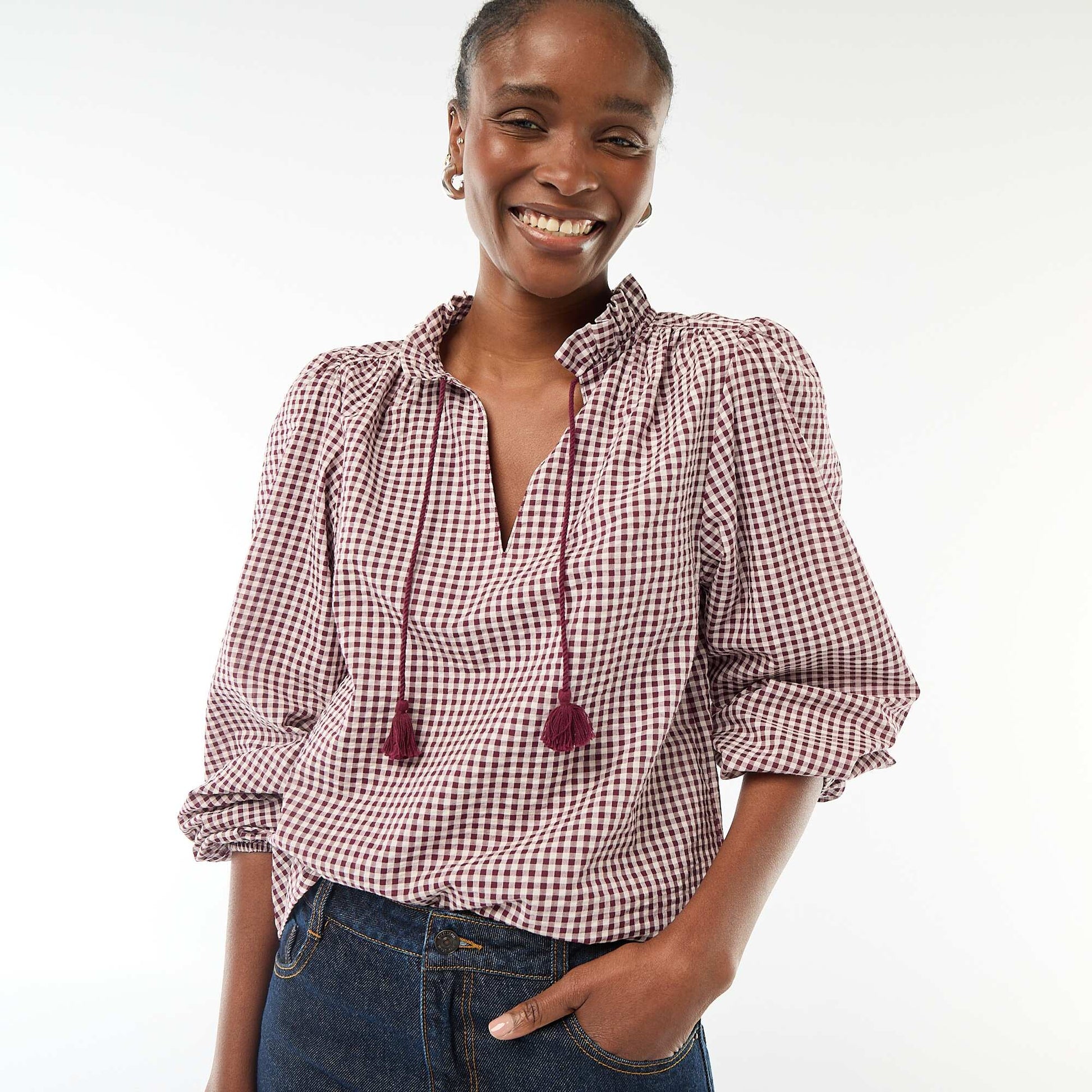 Blouse manches longues à carreaux ROSE