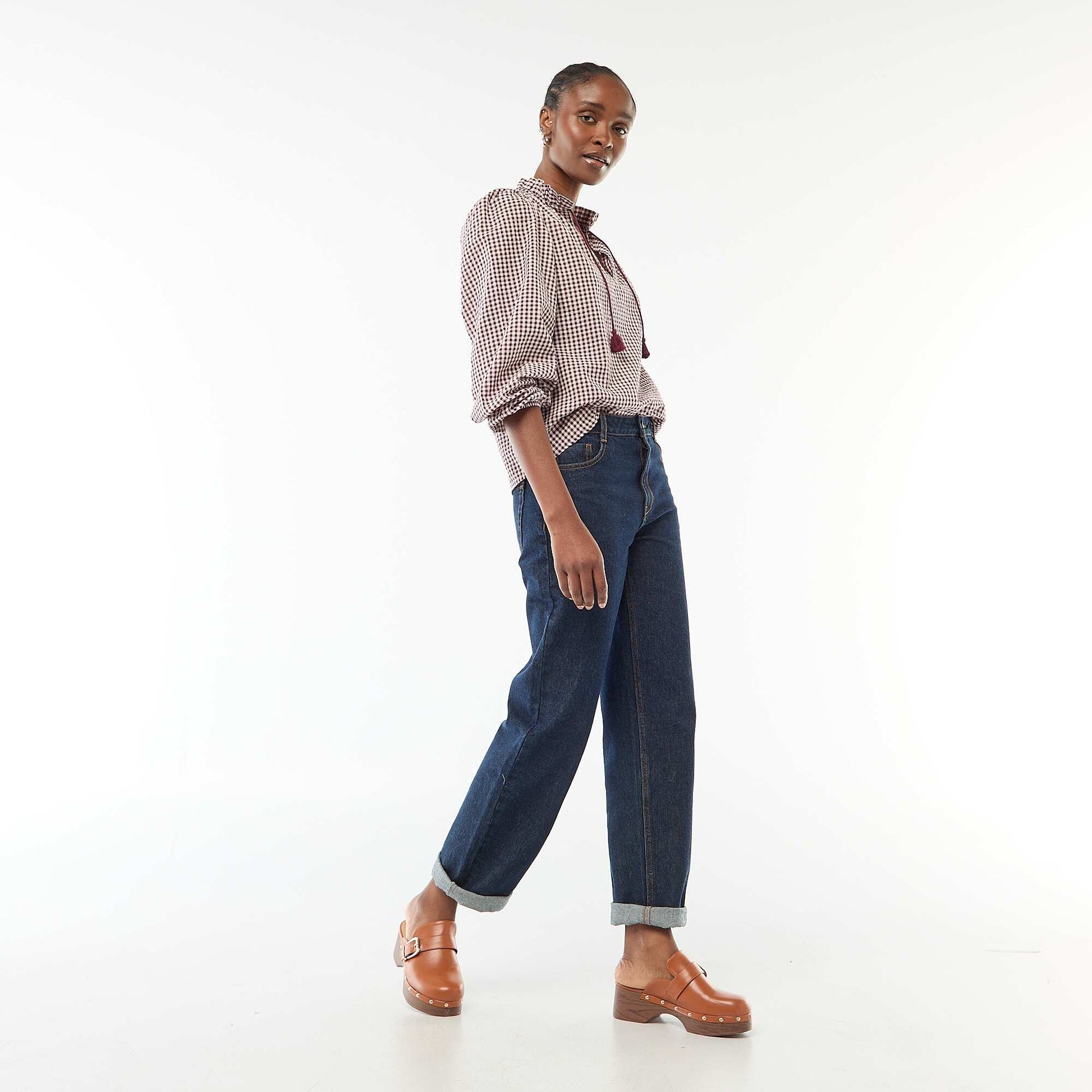Blouse manches longues à carreaux ROSE