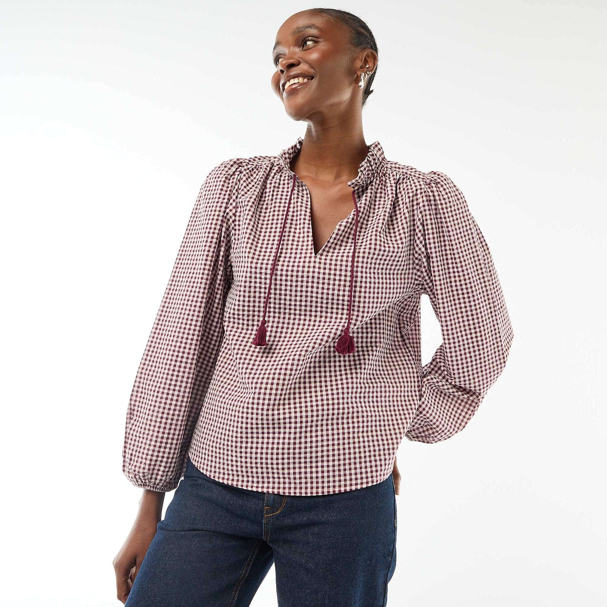 Blouse manches longues à carreaux ROSE