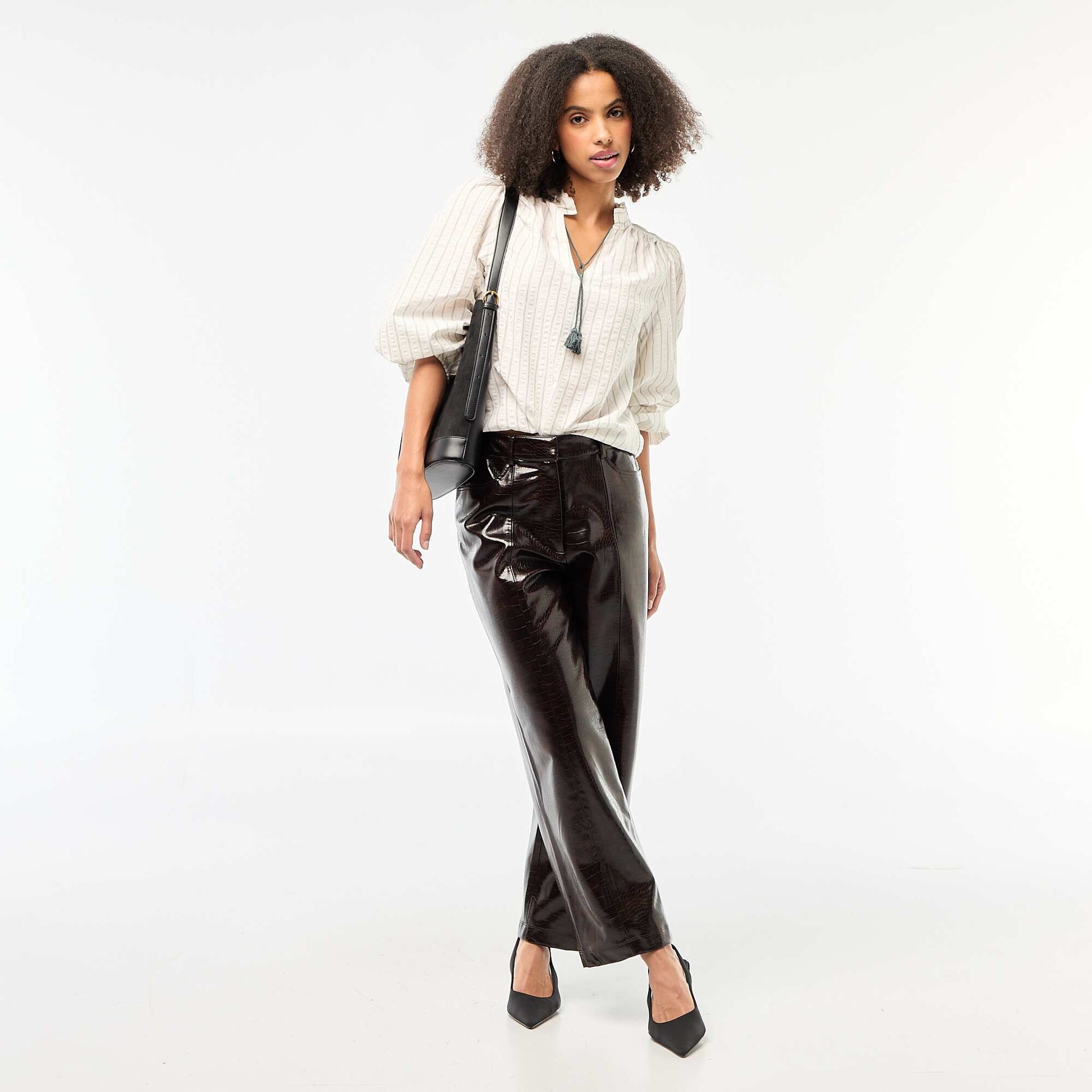 Blouse manches longues à carreaux BEIGE