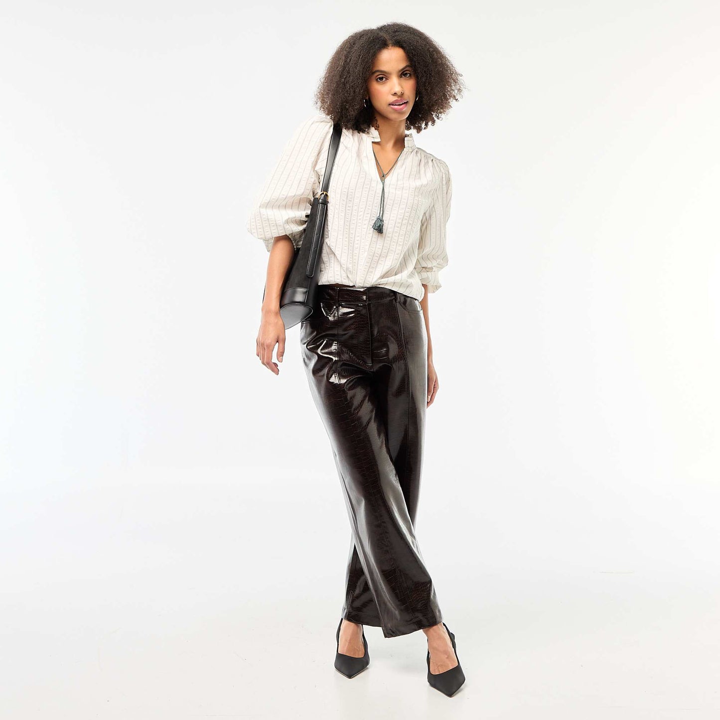 Blouse manches longues à carreaux BEIGE