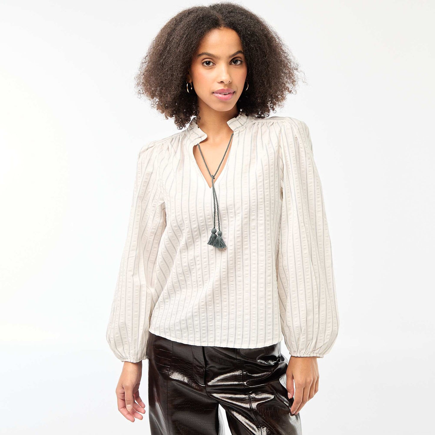 Blouse manches longues à carreaux BEIGE