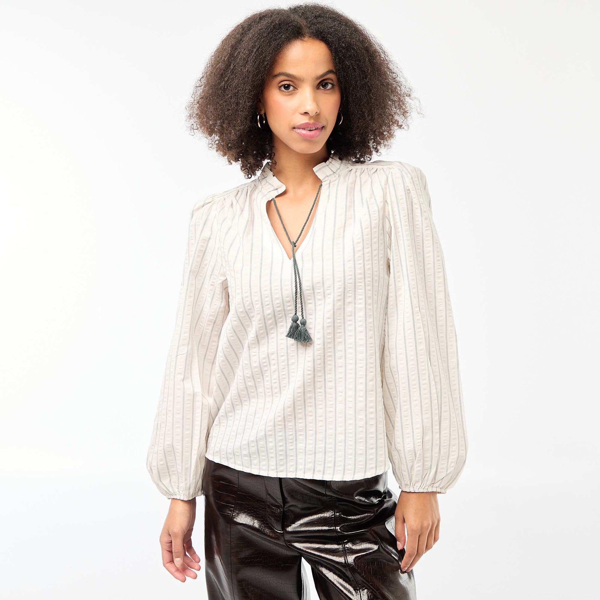 Blouse manches longues à carreaux BEIGE