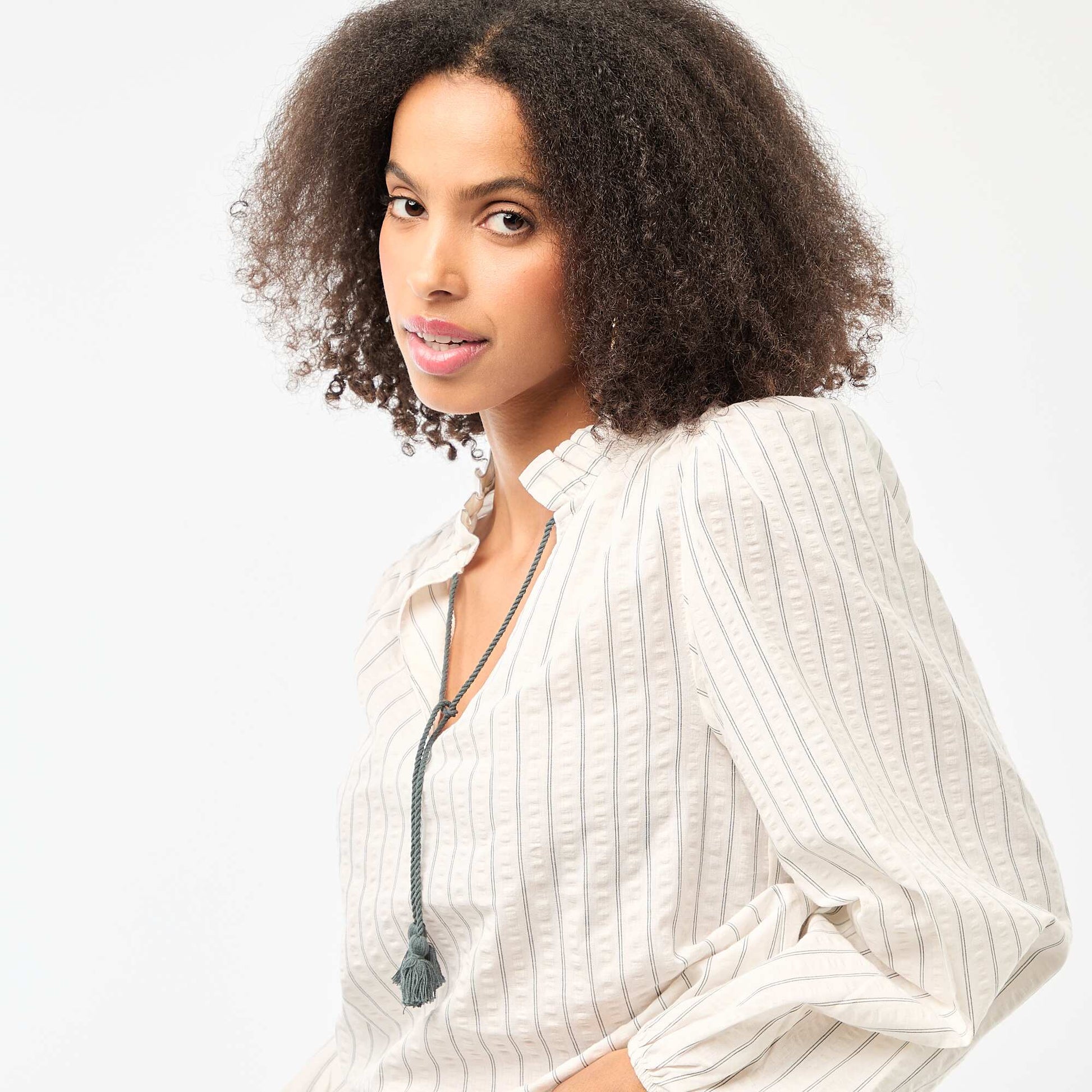 Blouse manches longues à carreaux BEIGE