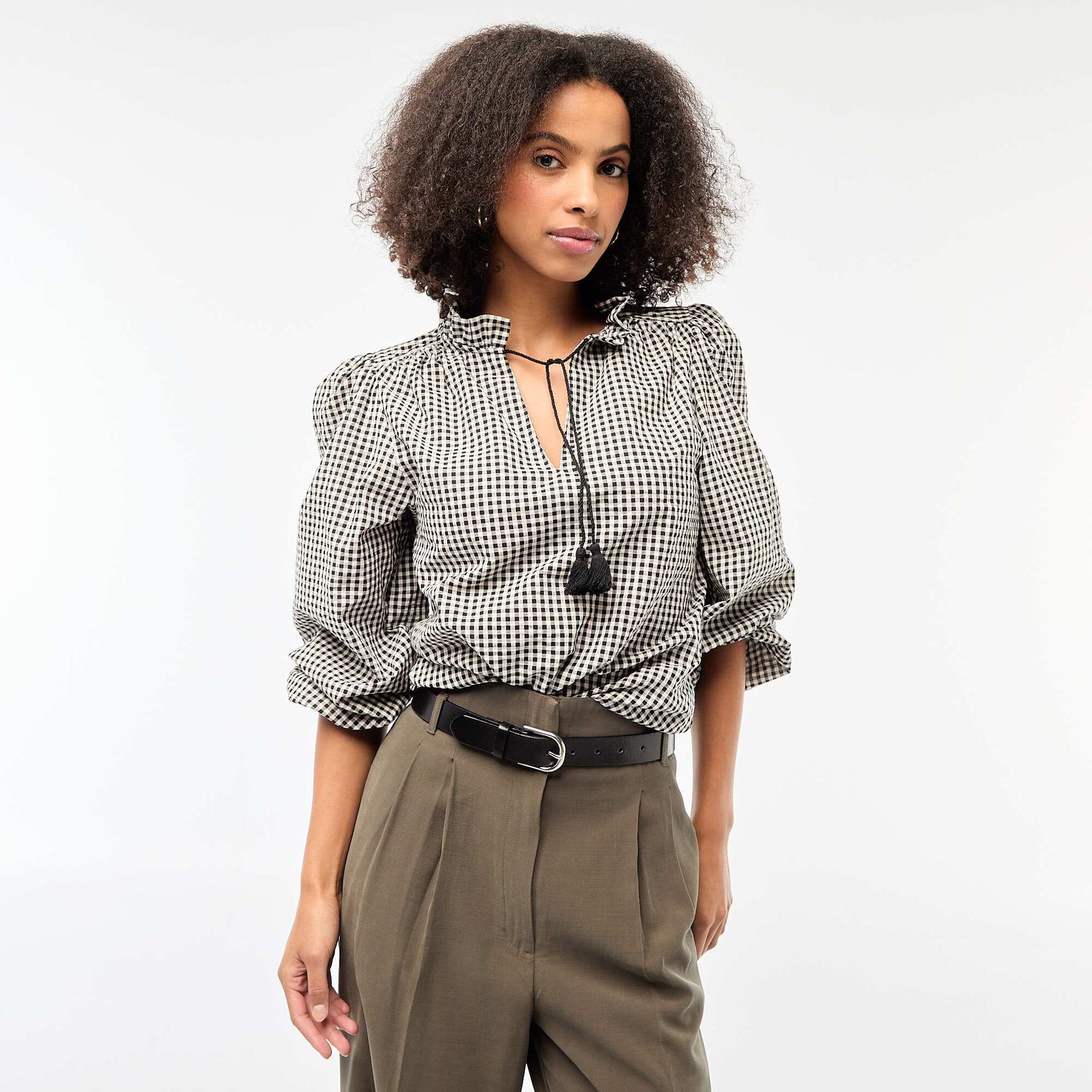 Blouse manches longues à carreaux NOIR