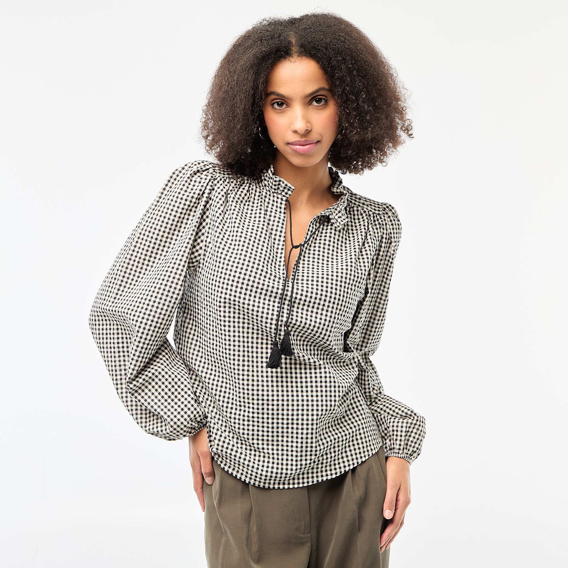 Blouse manches longues à carreaux NOIR