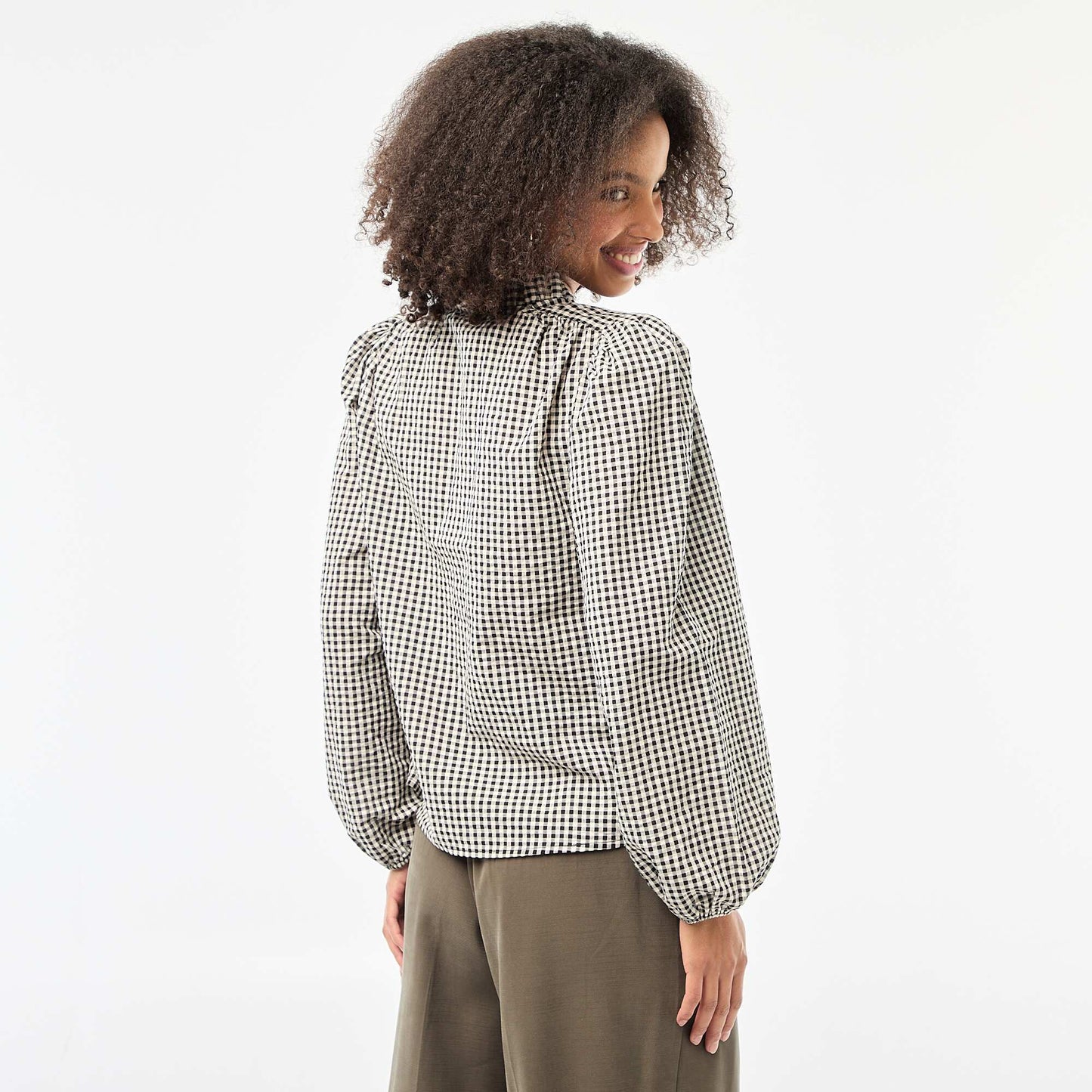 Blouse manches longues à carreaux NOIR