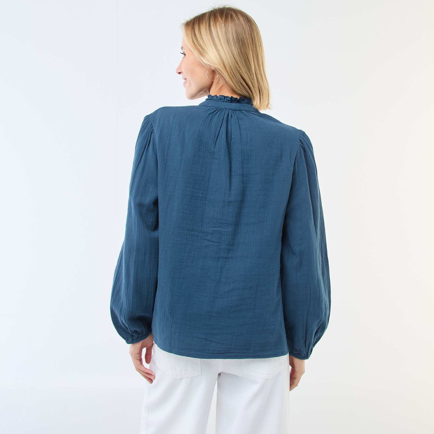 Chemisier en gaze de coton avec bords ondulés BLEU