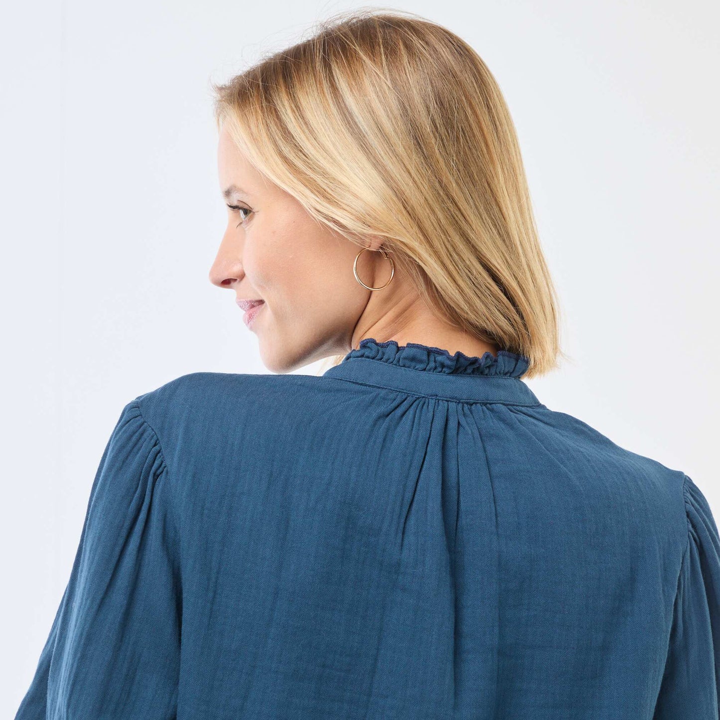 Chemisier en gaze de coton avec bords ondulés BLEU