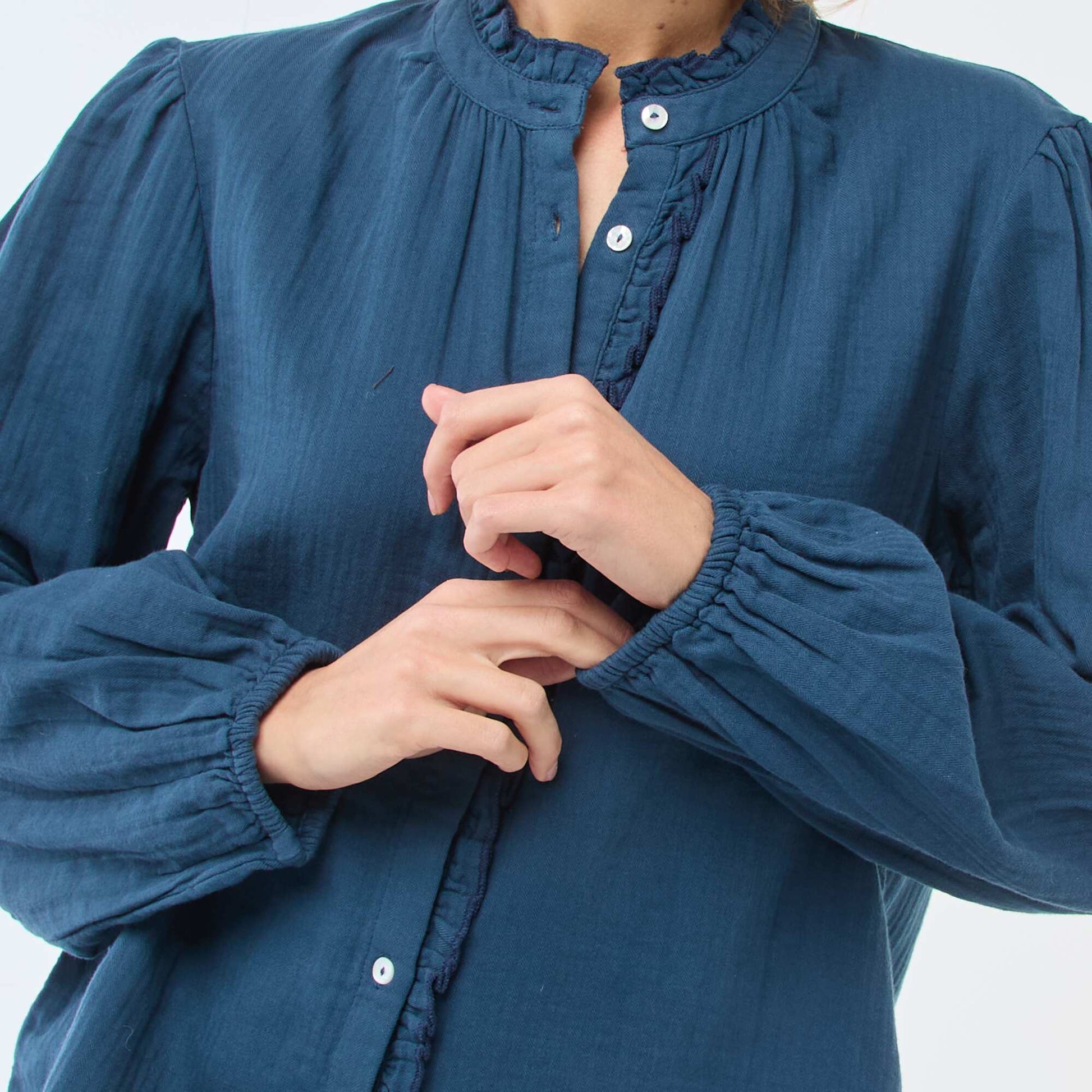 Chemisier en gaze de coton avec bords ondulés BLEU